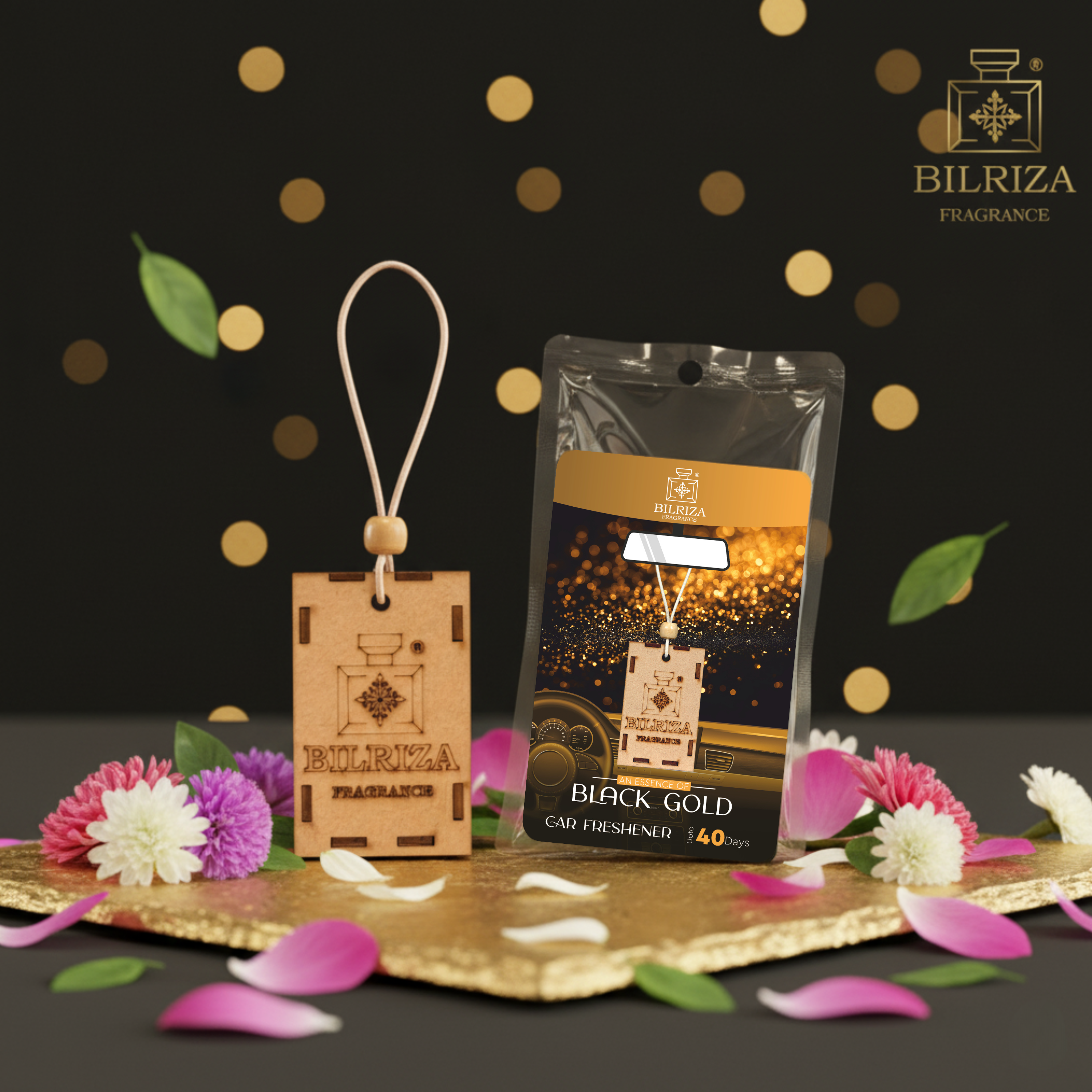 Bilriza Fragrance Black Gold Hanging Car Air Freshener – Elegant Fragrance for Your Vehicle