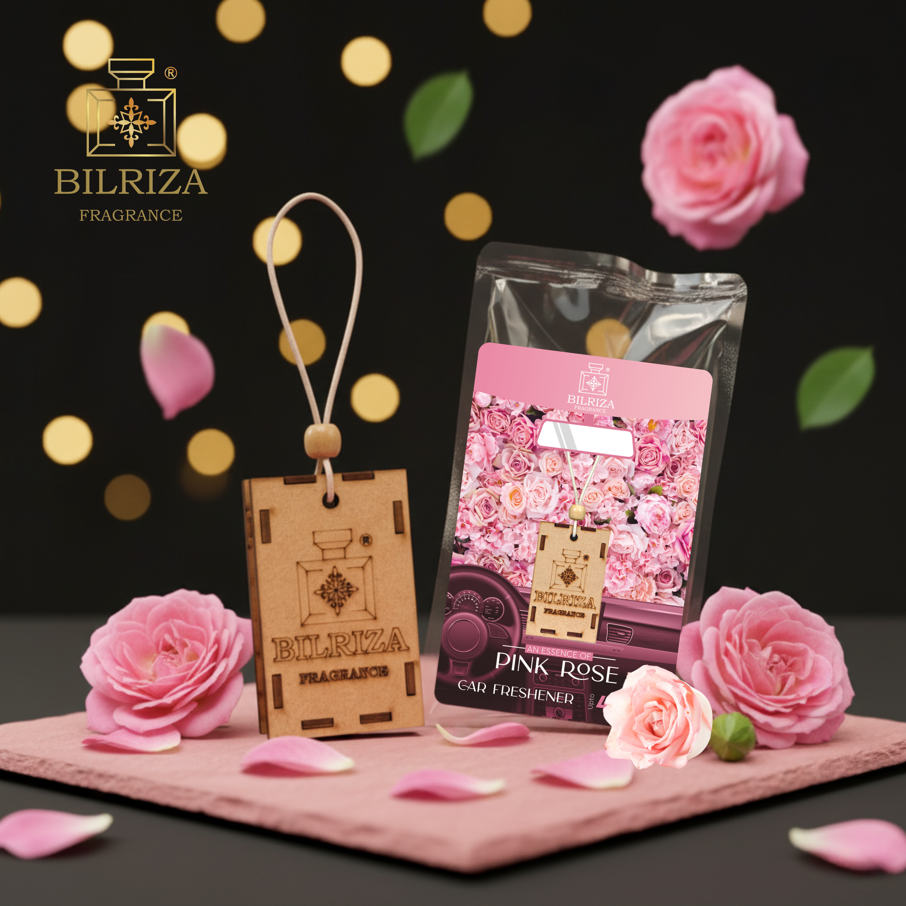 Bilriza Fragrance Pink Rose Car Air Freshener Hanging – Freshen Up with a Delicate Rose Scent