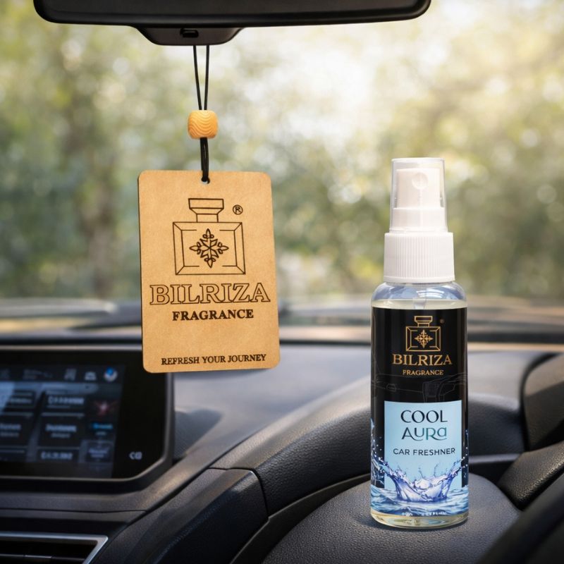 Bilriza Fragrance  Cool Aura  Car Freshener Perfume with Wooden Hanging Card | Long Lasting Car Perfume 60ml