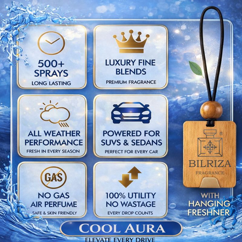 Bilriza Fragrance  Cool Aura  Car Freshener Perfume with Wooden Hanging Card | Long Lasting Car Perfume 60ml