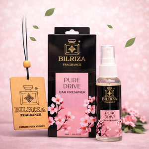 Bilriza Fragrance Pure Drive Car Freshener Perfume with Wooden Hanging Card | Long Lasting Car Perfume 60ml