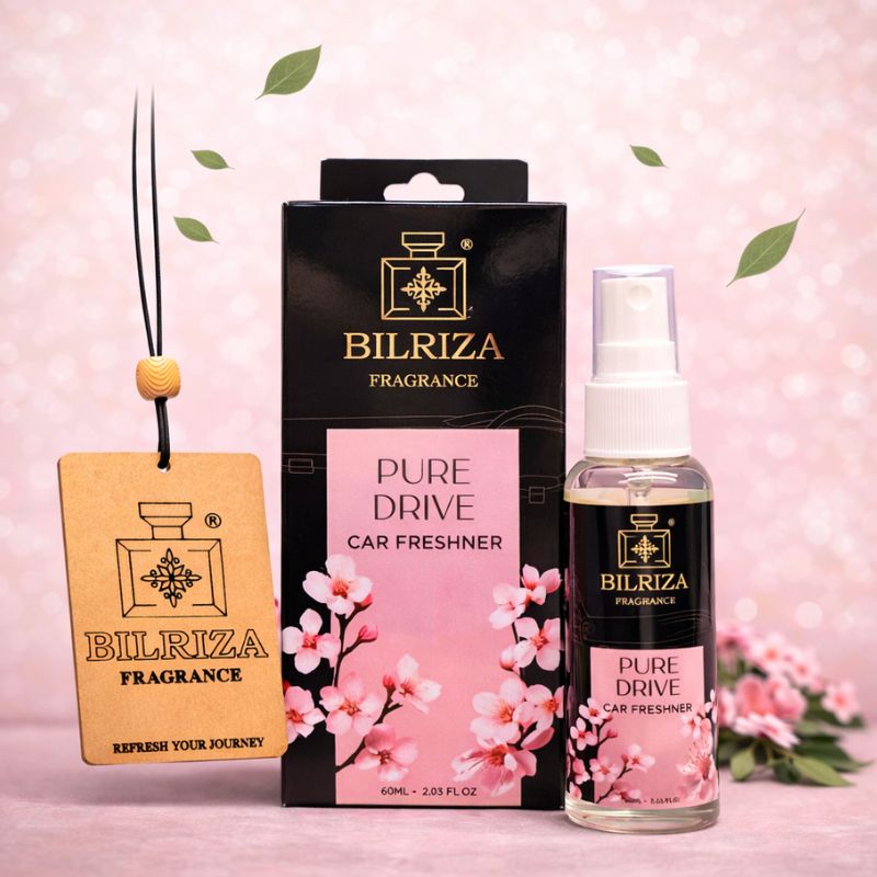 Bilriza Fragrance Pure Drive Car Freshener Perfume with Wooden Hanging Card | Long Lasting Car Perfume 60ml