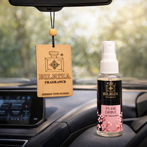 Bilriza Fragrance Pure Drive Car Freshener Perfume with Wooden Hanging Card | Long Lasting Car Perfume 60ml
