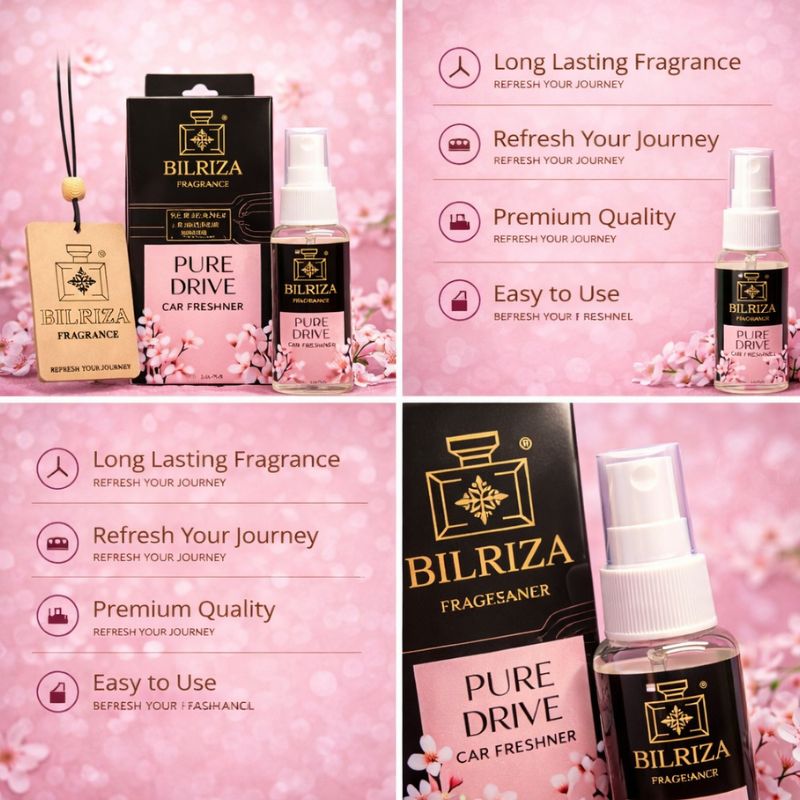 Bilriza Fragrance Pure Drive Car Freshener Perfume with Wooden Hanging Card | Long Lasting Car Perfume 60ml