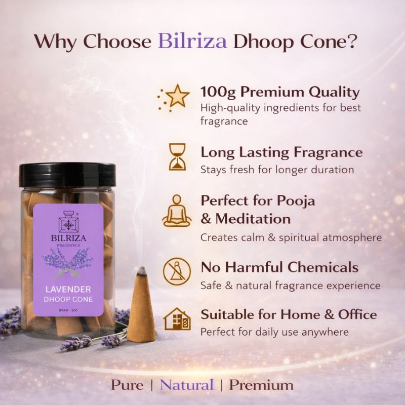 Bilriza Fragrance Lavender Fragrance Dhoop Cones – Natural Air Purifier for Puja & Meditation (100gm 1 each)