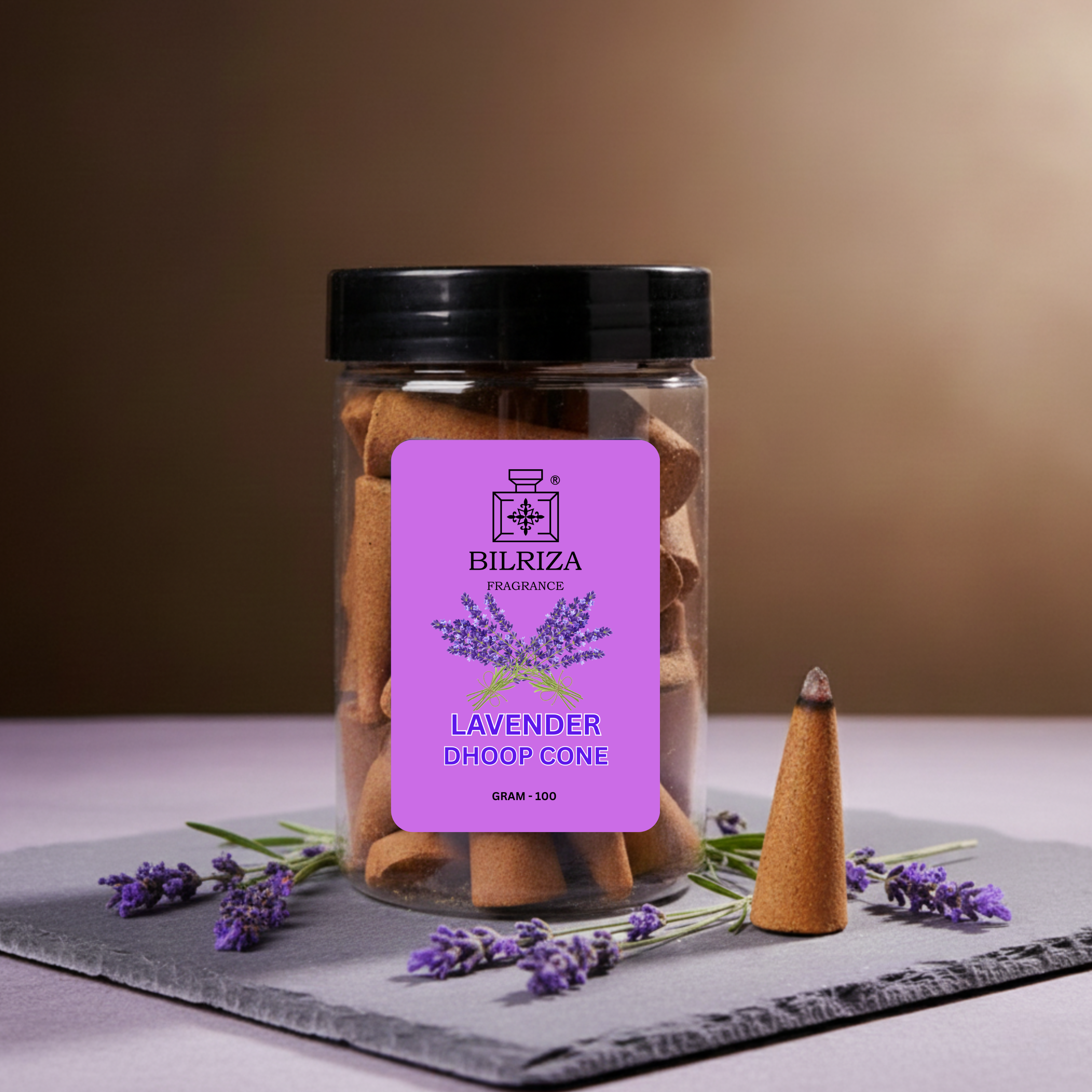 Bilriza Fragrance Lavender Fragrance Dhoop Cones – Natural Air Purifier for Puja & Meditation Pack of 3 (100gm 1 each)