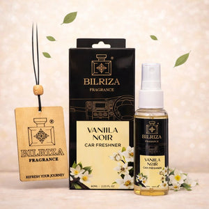 Bilriza Fragrance Vanilla Noir Car Freshener Perfume with Wooden Hanging Card | Long Lasting Car Perfume 60ml