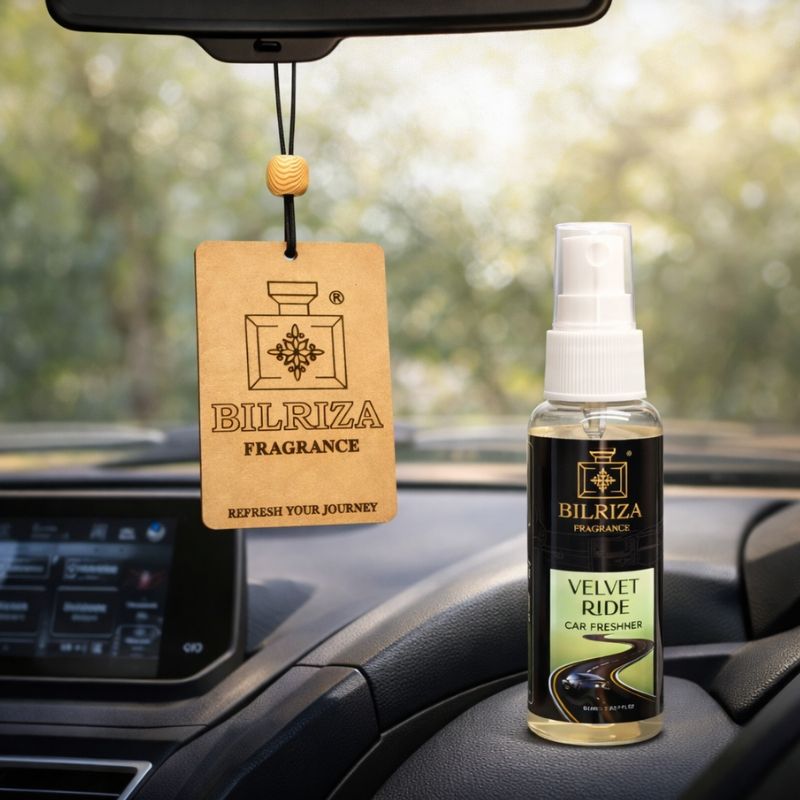 Bilriza Fragrance Velvet Ride Car Freshener Perfume with Wooden Hanging Card | Long Lasting Car Perfume 60ml