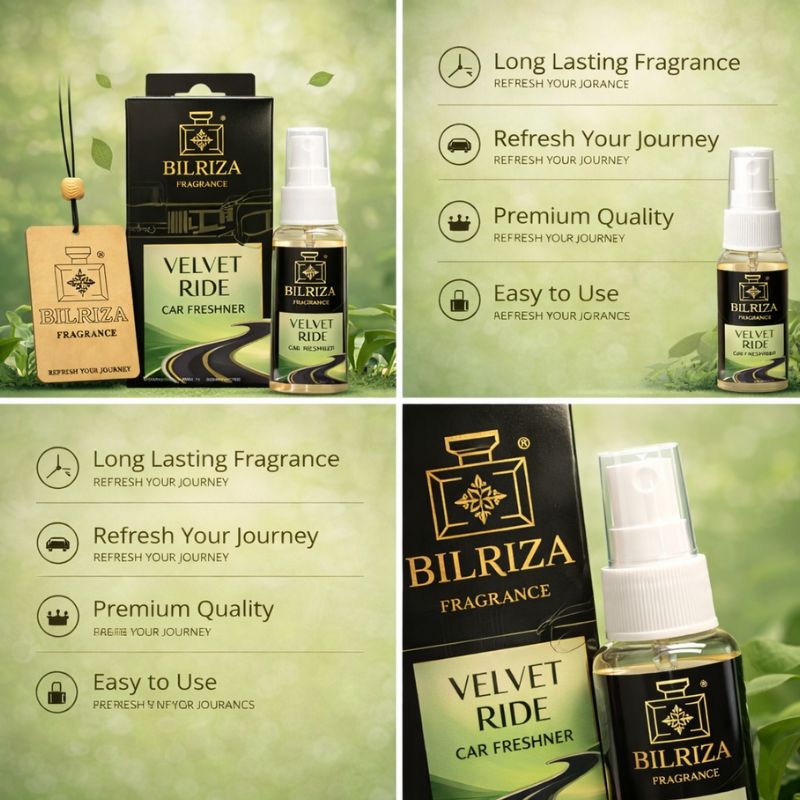 Bilriza Fragrance Velvet Ride Car Freshener Perfume with Wooden Hanging Card | Long Lasting Car Perfume 60ml