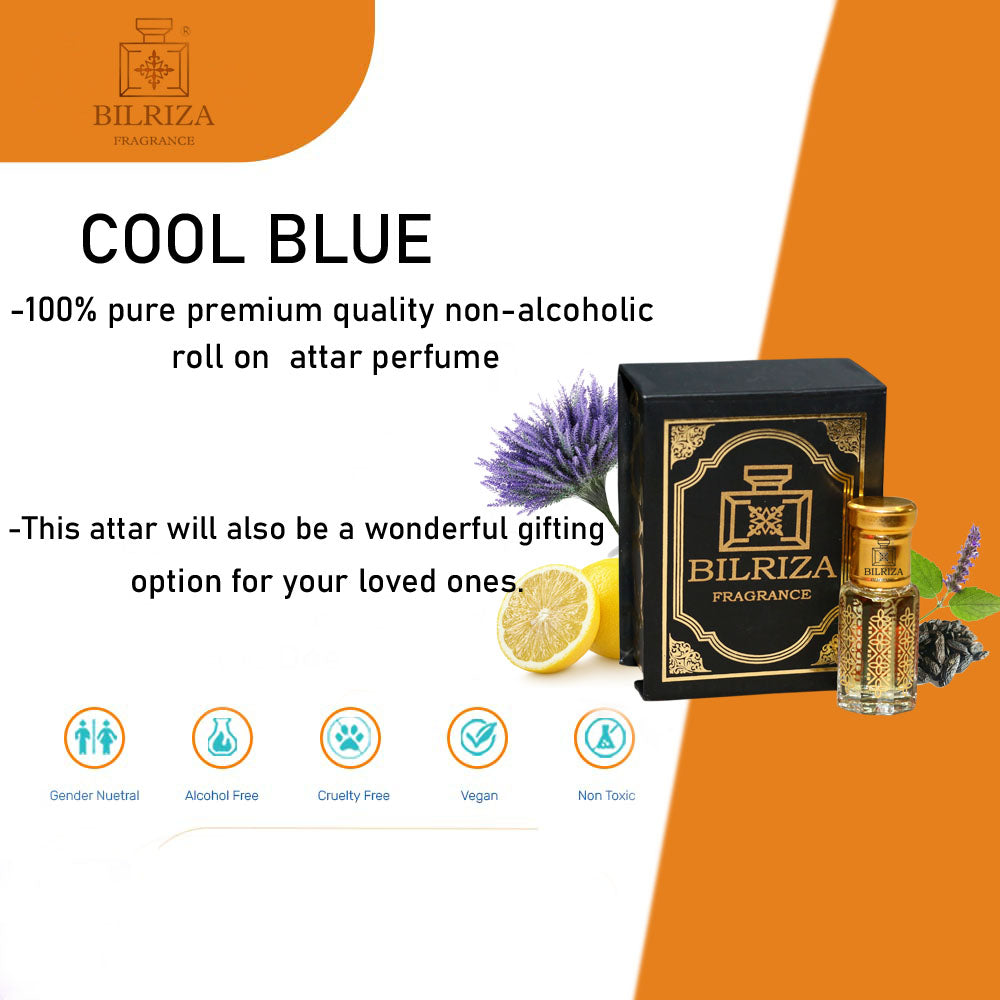 Bilriza Fragrance Cool Blue Attar – Unisex Long Lasting Alcohol-Free Attar Oil 6ml