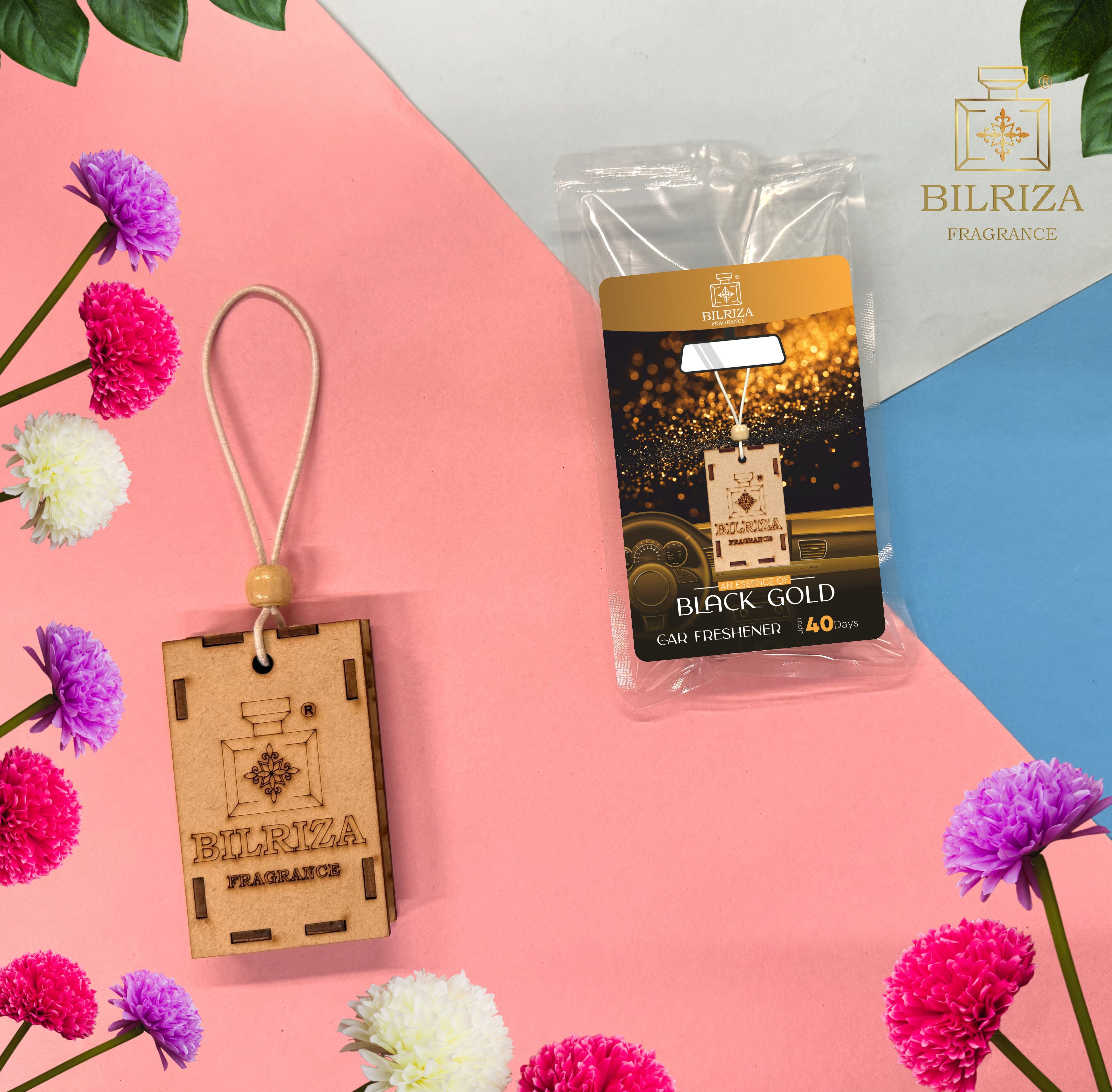 Bilriza Fragrance Black Gold Hanging Car Air Freshener – Elegant Fragrance for Your Vehicle