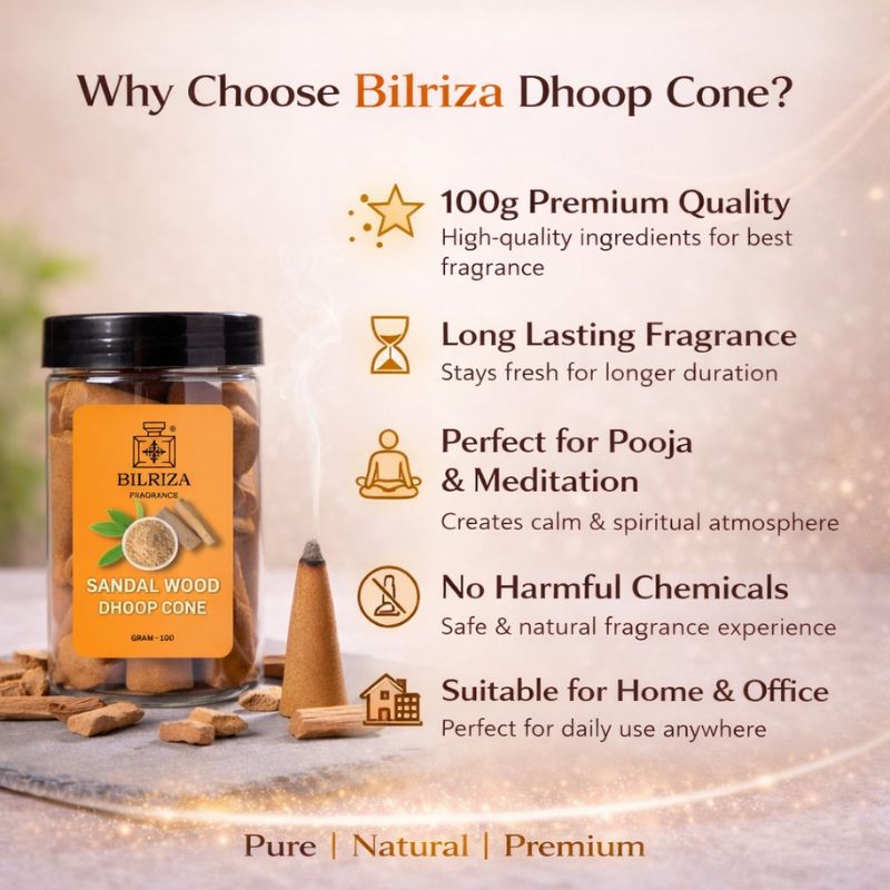 Bilriza Fragrance Sandalwood Fragrance Dhoop Cones – Natural Woody Aroma for Puja, Yoga & Relaxation