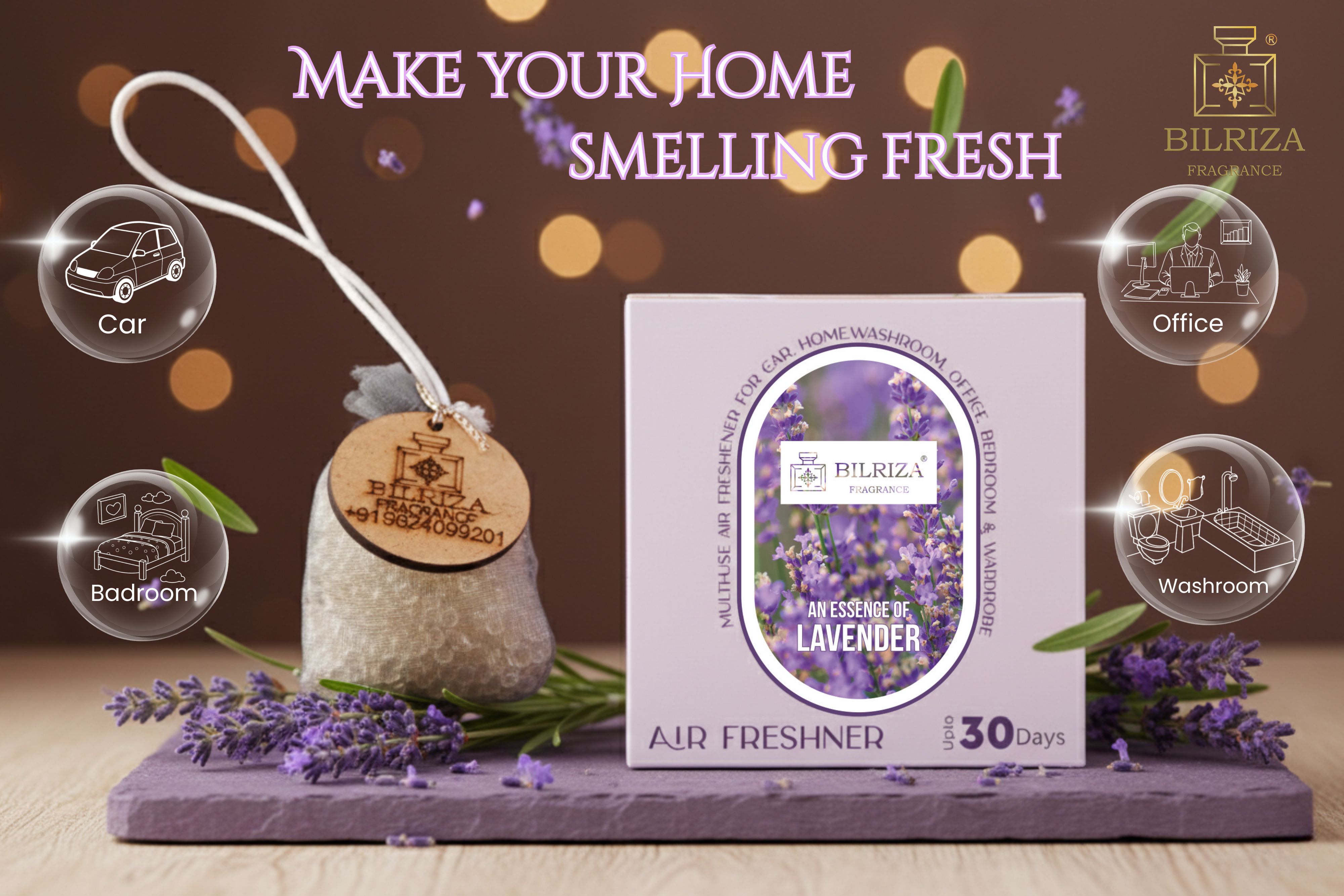 Bilriza Fragrance Lavender Air Freshener – Hanging Scented Bag for Relaxing Aromatherapy