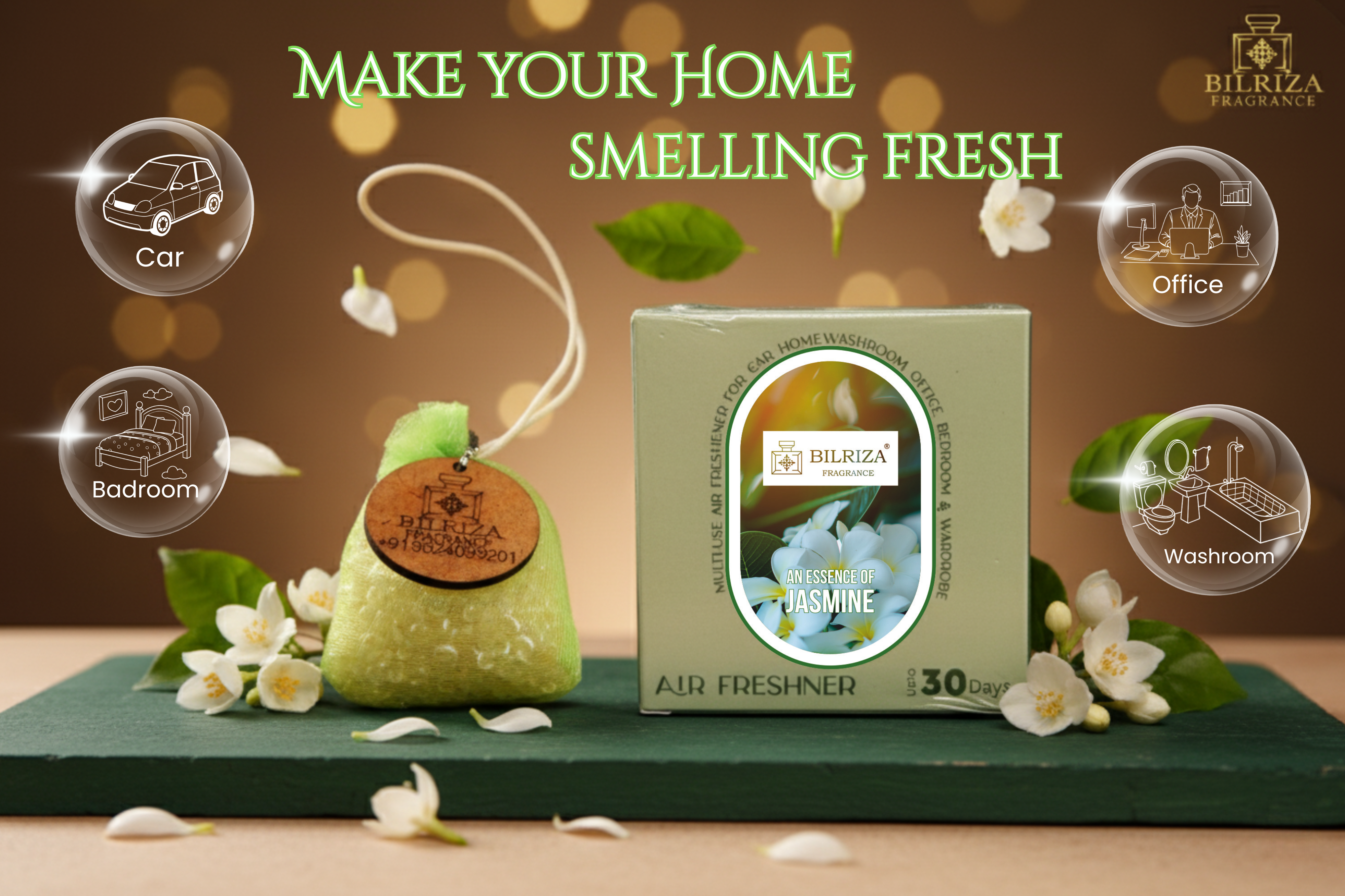 Bilriza Fragrance Jasmine Bag Air Freshener – Hanging Scented Bag for Long-Lasting Freshness