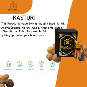 Bilriza Fragrance Kasturi Attar – Unisex Long Lasting Alcohol-Free Attar Oil 6ml