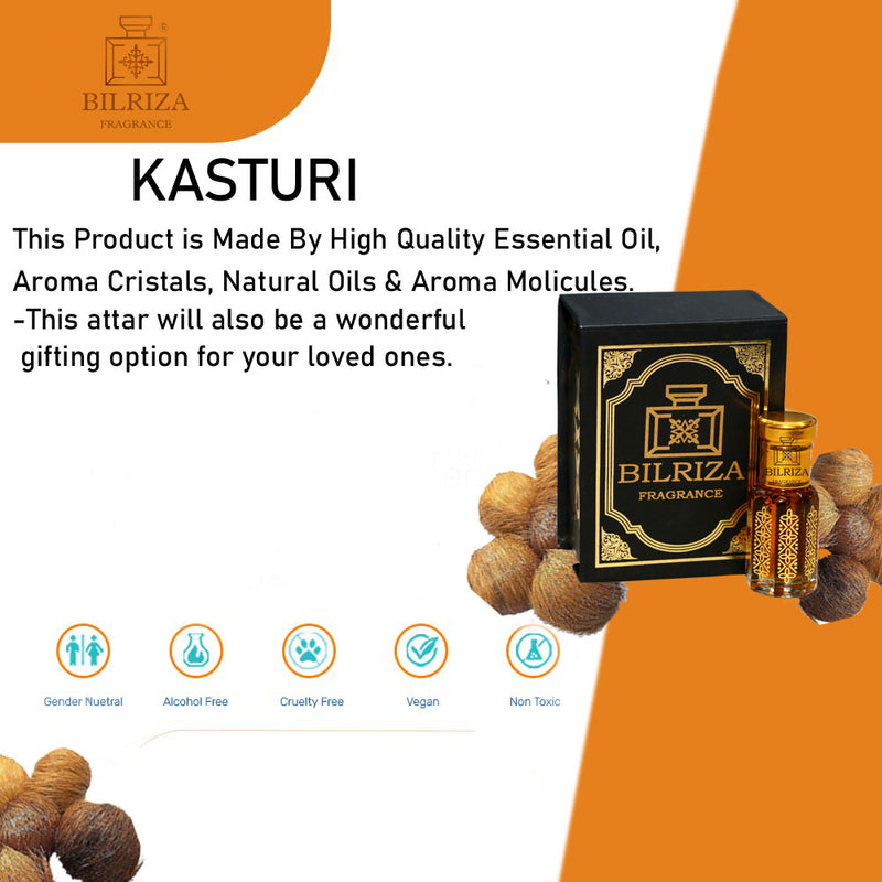 Bilriza Fragrance Kasturi Attar – Unisex Long Lasting Alcohol-Free Attar Oil 6ml