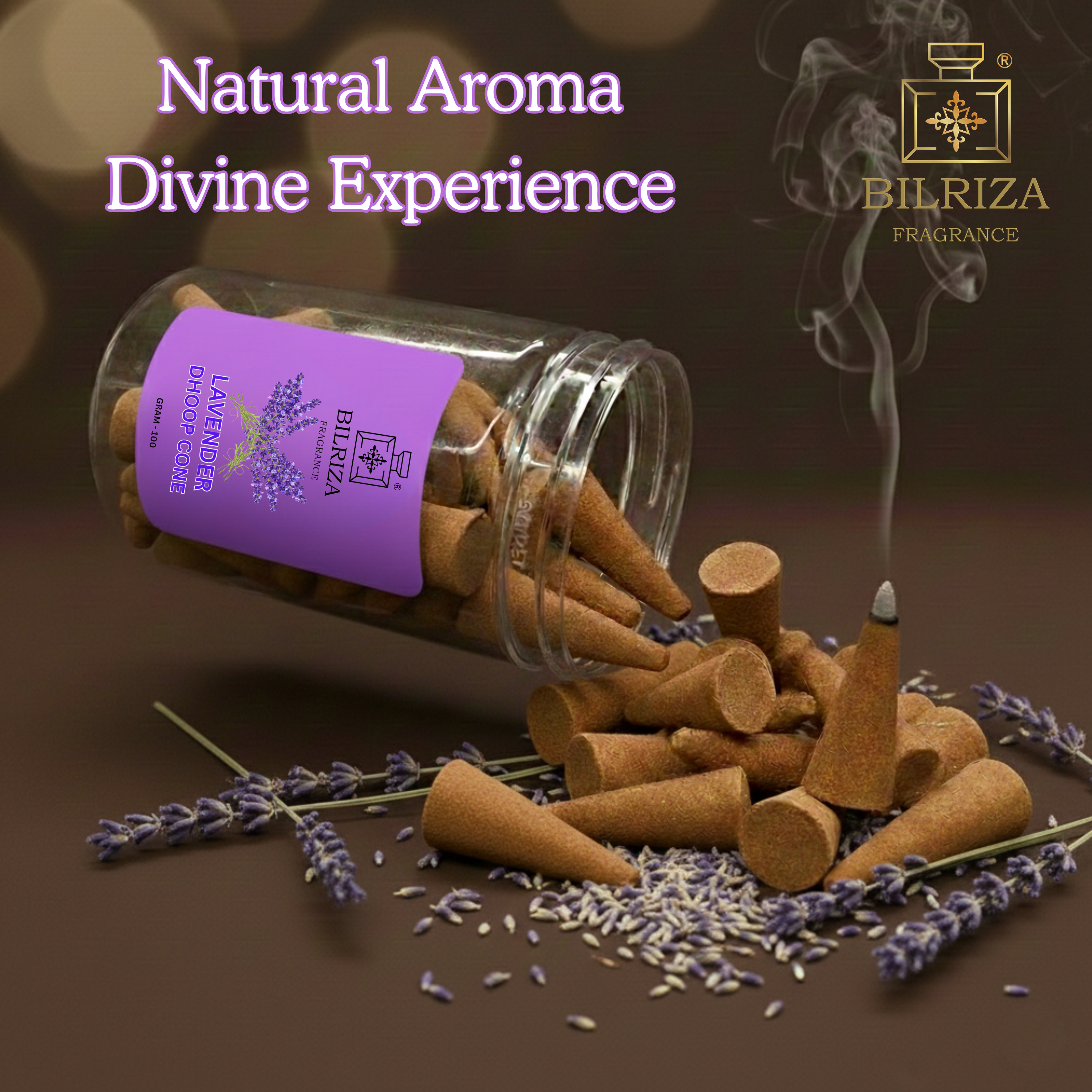 Bilriza Fragrance Lavender Fragrance Dhoop Cones – Natural Air Purifier for Puja & Meditation Pack of 3 (100gm 1 each)