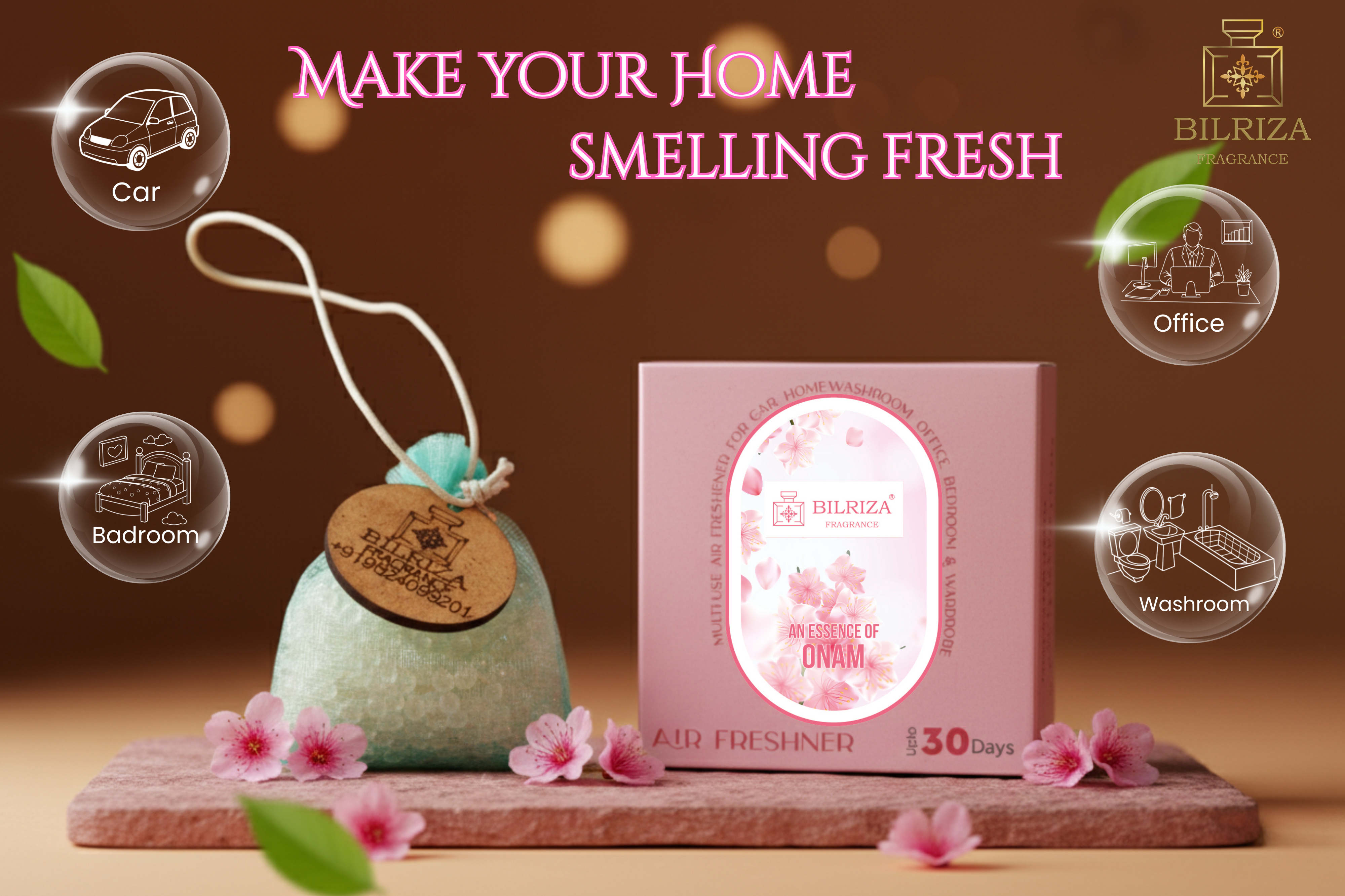 Bilriza Fragrance Onam Air Freshener – Hanging Bag for Long-Lasting Freshness