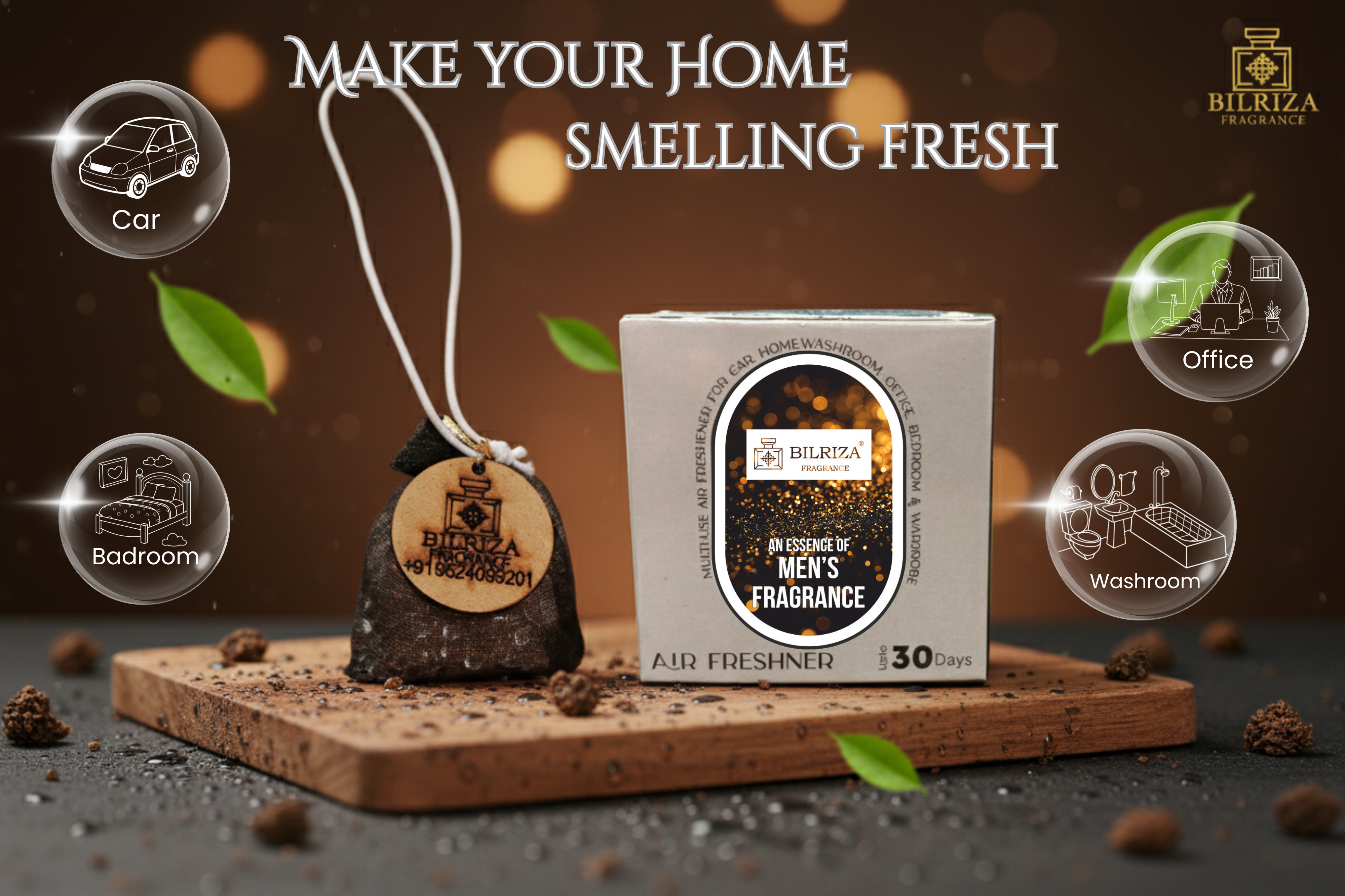 Bilriza Fragrance Men’s  Fragrance Hanging Air Freshener – Strong & Refreshing Aroma for Daily Freshness