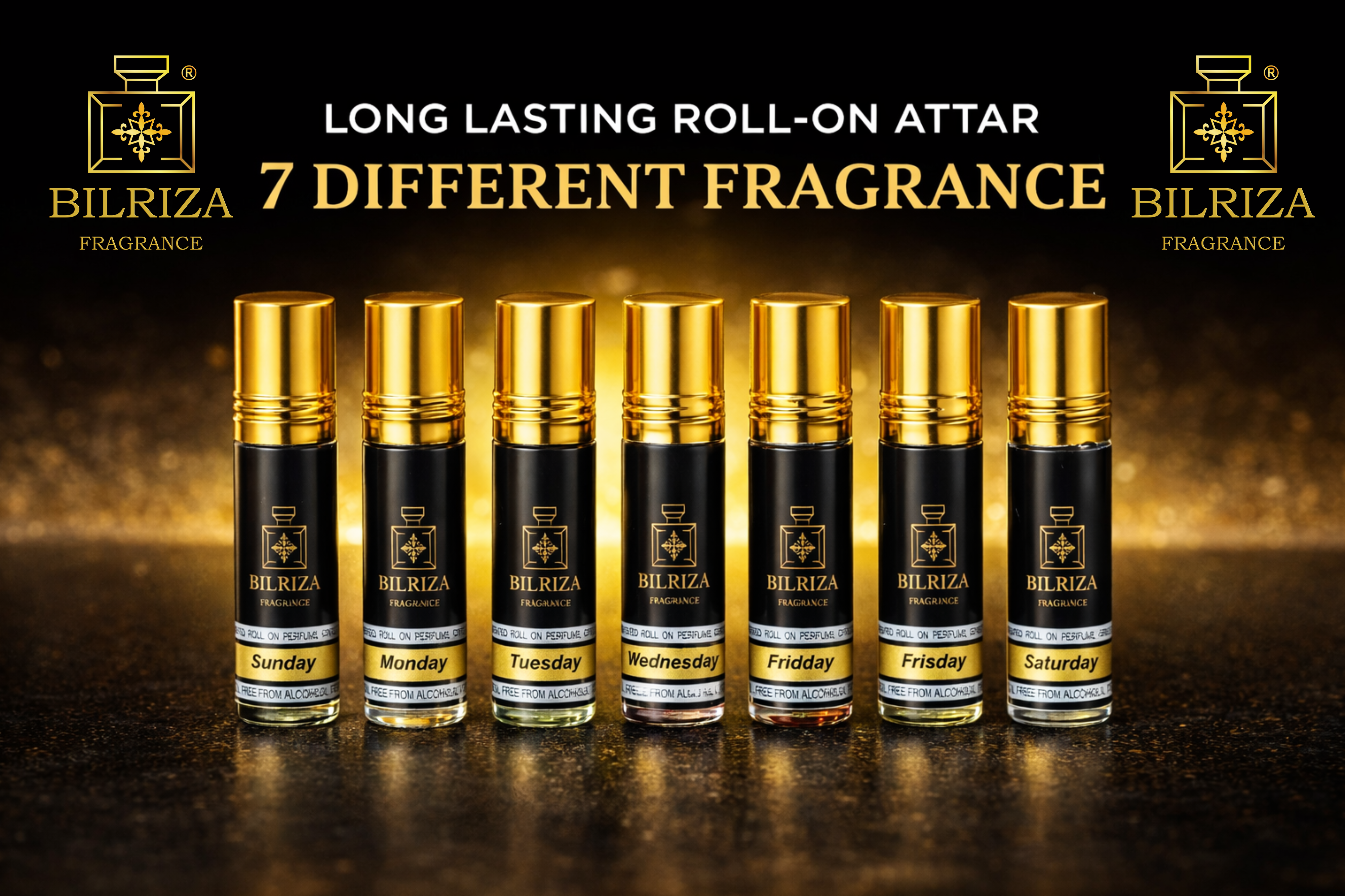 Bilriza Fragrance 7 Day 7 Attar Roll-On Gift Set – Unisex, Alcohol-Free, 42ml