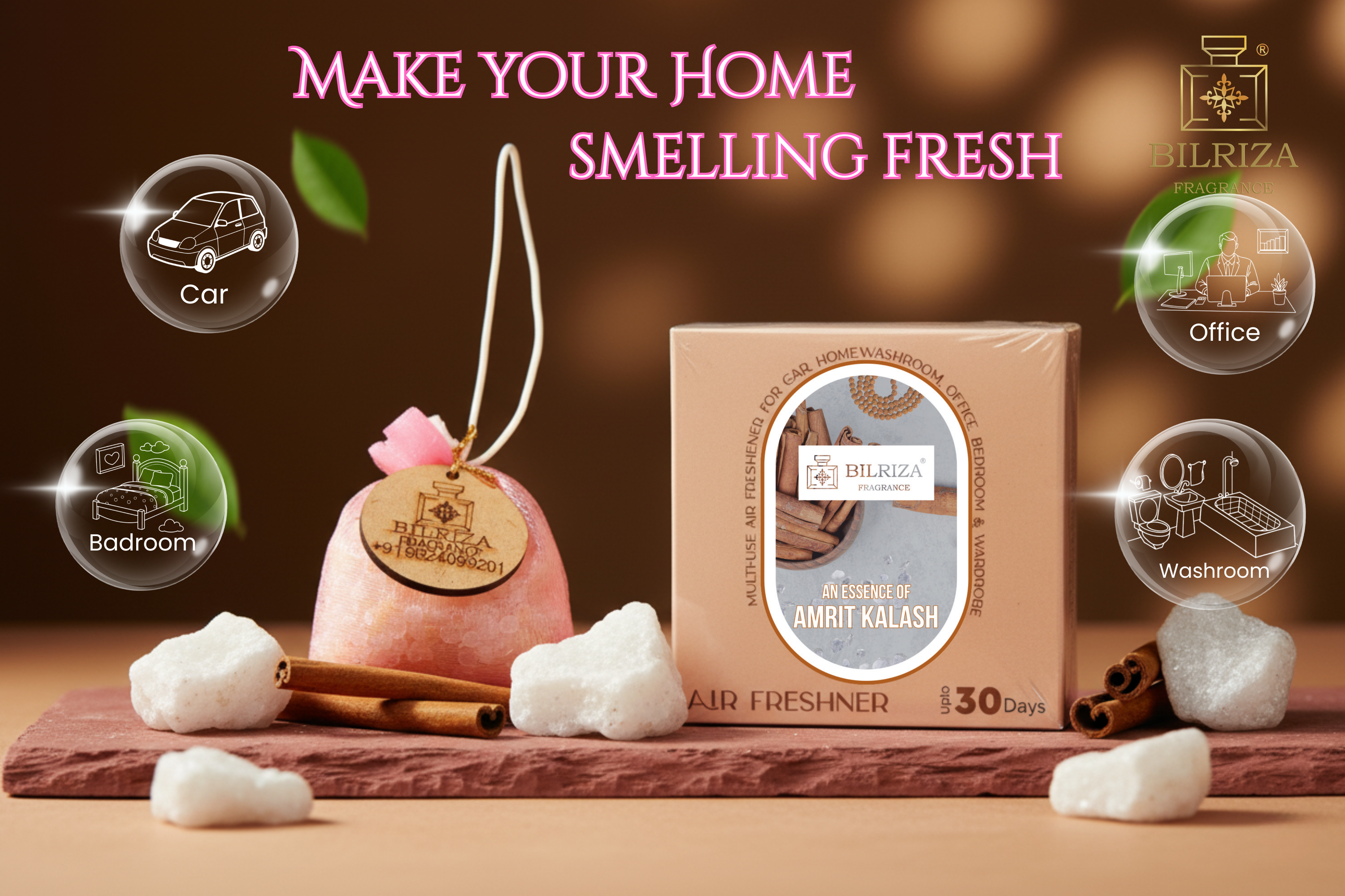 Bilriza Fragrance Amrit Kalash Bag Air Freshener – Spiritual Hanging Scent Bag for Home ,Offish & Car