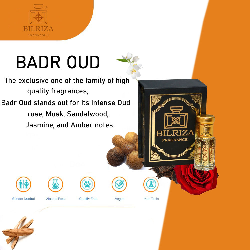 Bilriza Fragrance Badr Oudh Attar – Unisex Long Lasting Alcohol-Free Attar Oil 6ml
