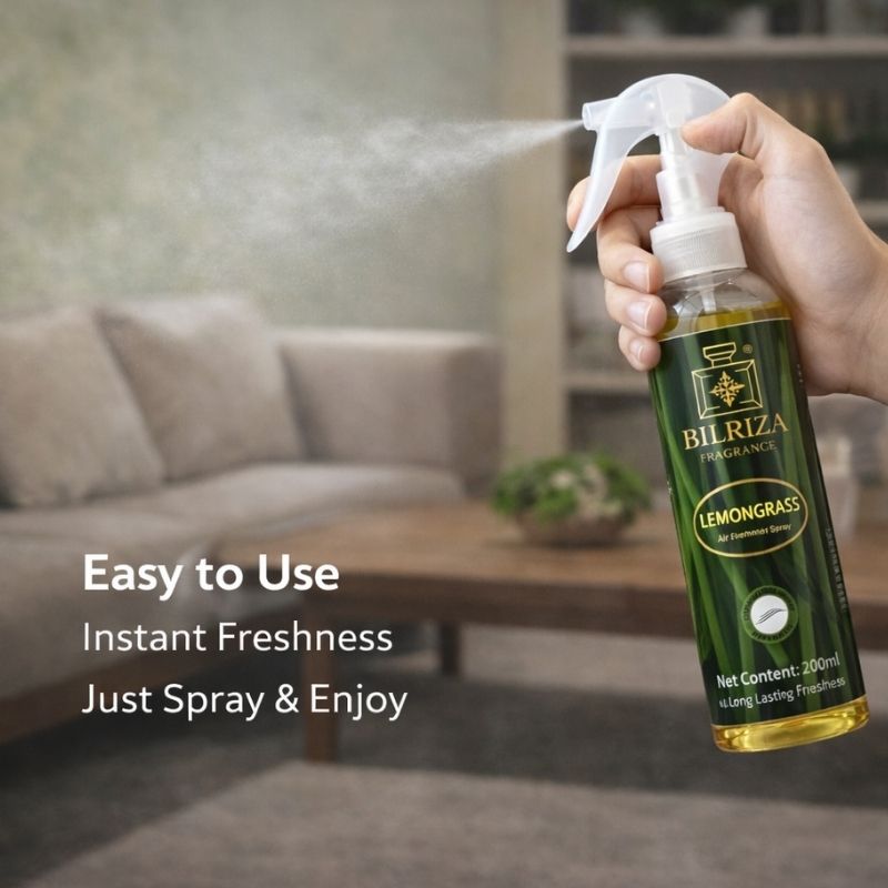 Bilriza Fragrance Lemon Grass Room Spray – Refreshing Air Freshener Spray for Home & Office 200ml