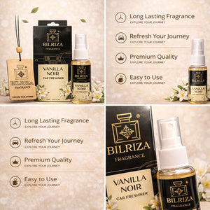 Bilriza Fragrance Vanilla Noir Car Freshener Perfume with Wooden Hanging Card | Long Lasting Car Perfume 60ml