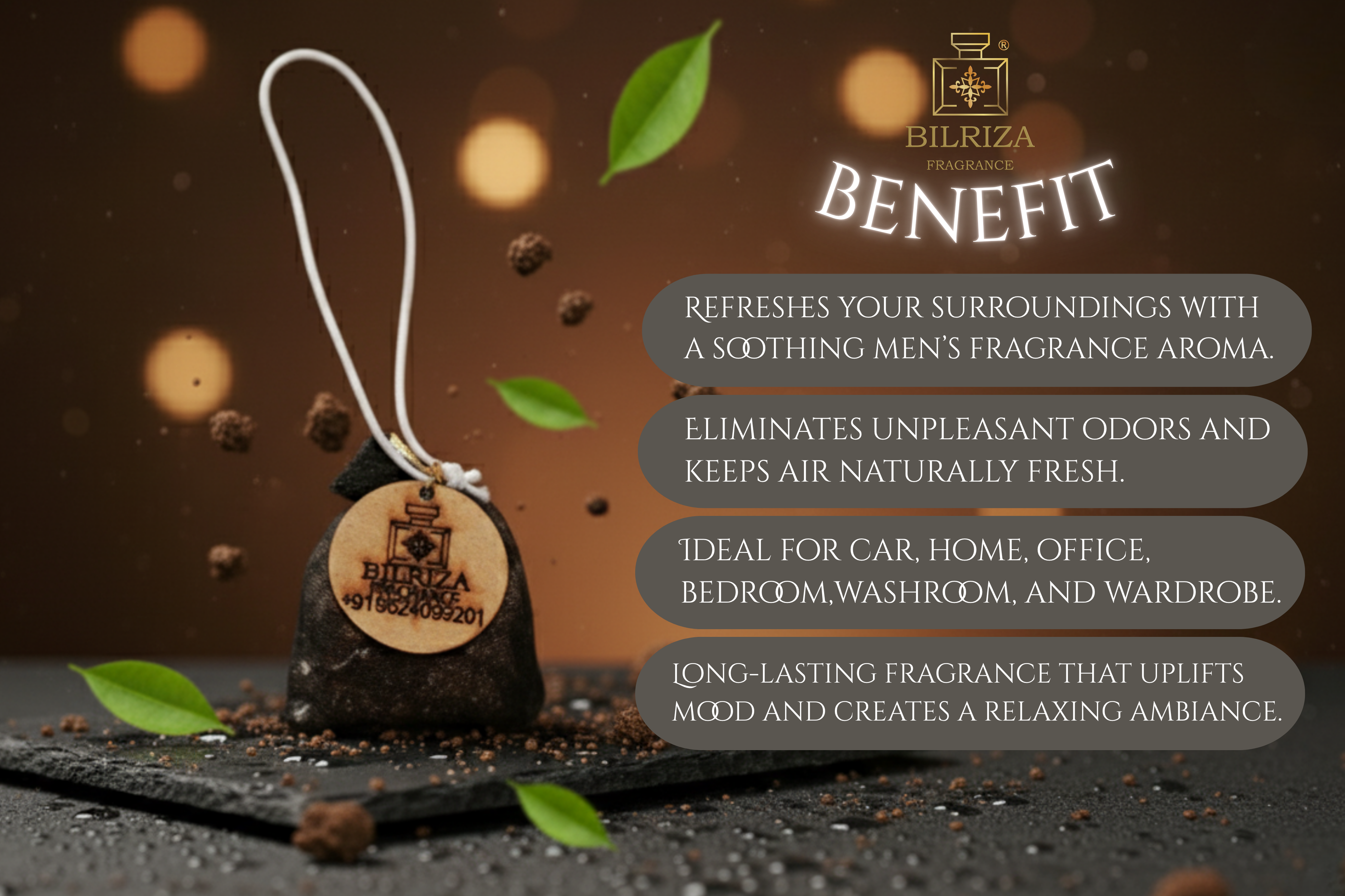 Bilriza Fragrance Men’s  Fragrance Hanging Air Freshener – Strong & Refreshing Aroma for Daily Freshness