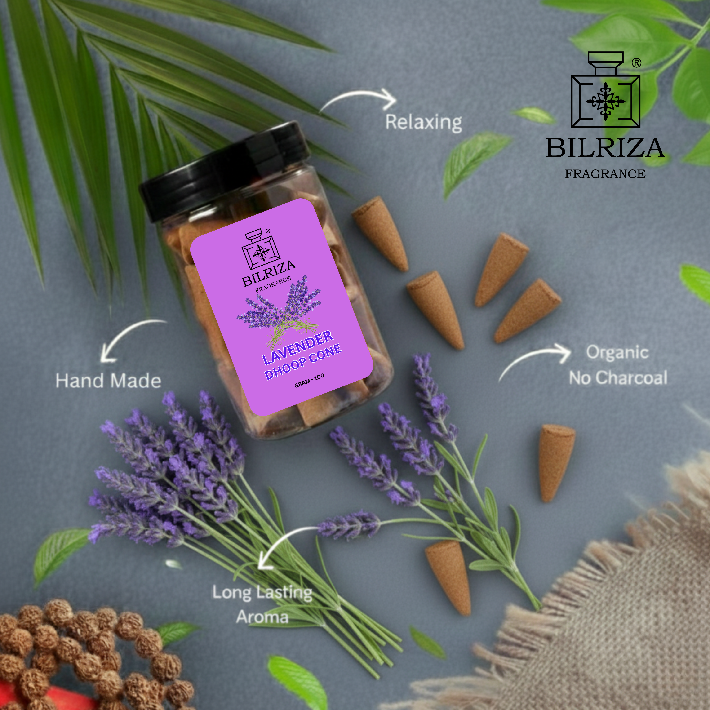 Bilriza Fragrance Lavender Fragrance Dhoop Cones – Natural Air Purifier for Puja & Meditation Pack of 3 (100gm 1 each)
