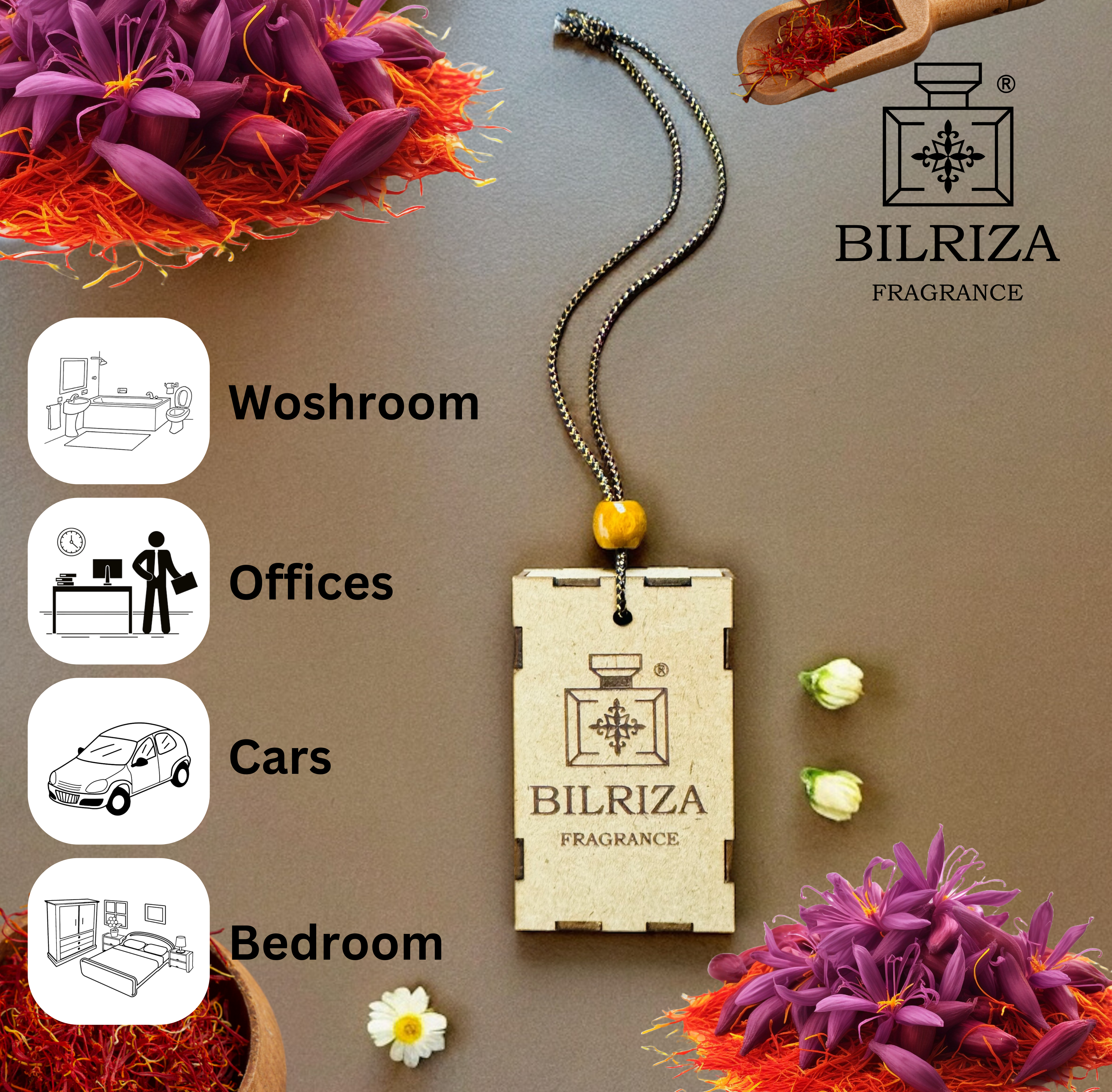 Bilriza Fragrance Saffron Car Air Freshener Hanging – Premium Scent for Elegant Driving