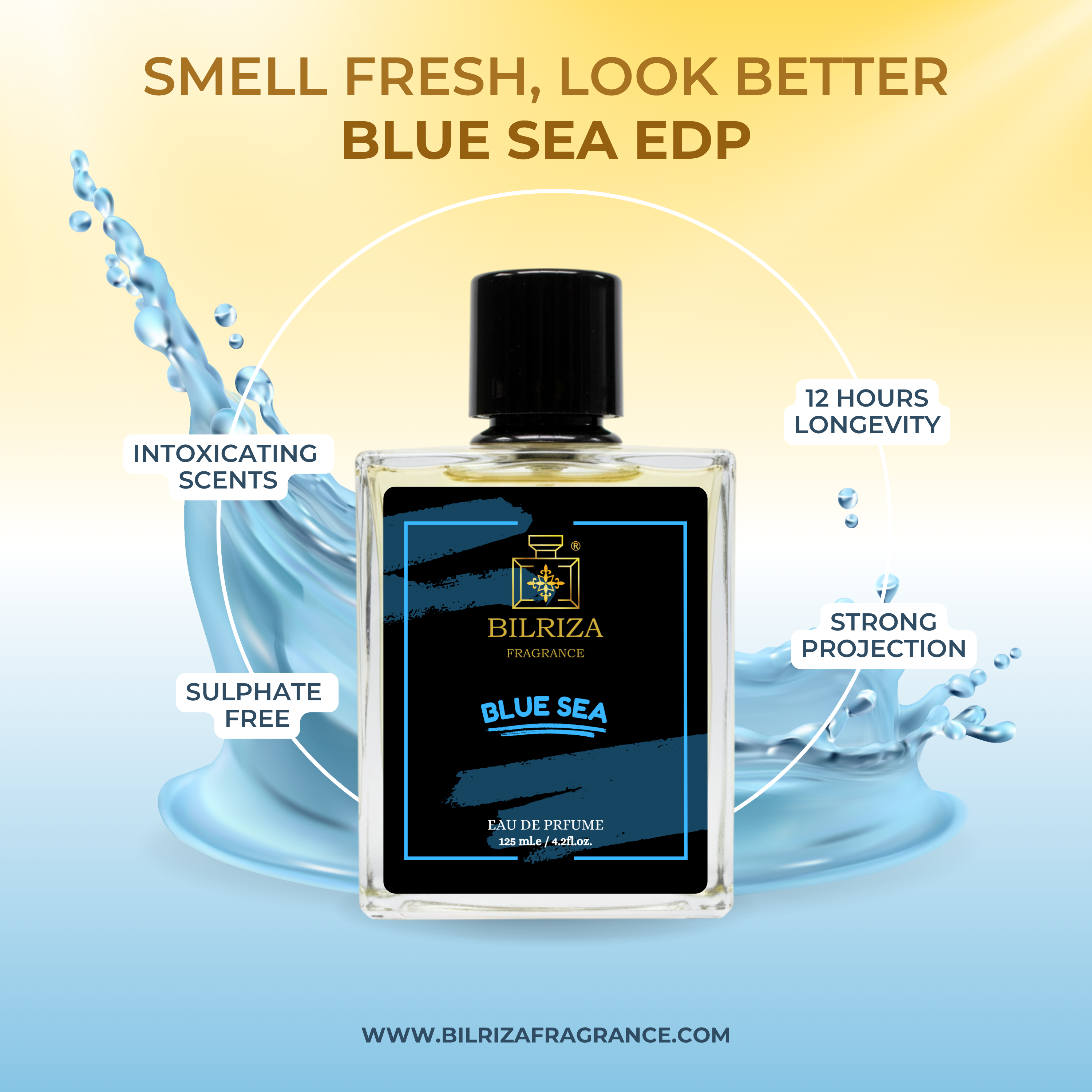 Bilriza Fragrance Blue Sea Perfume 125ml – Best Fresh & Aquatic Perfume with Lasting Aroma