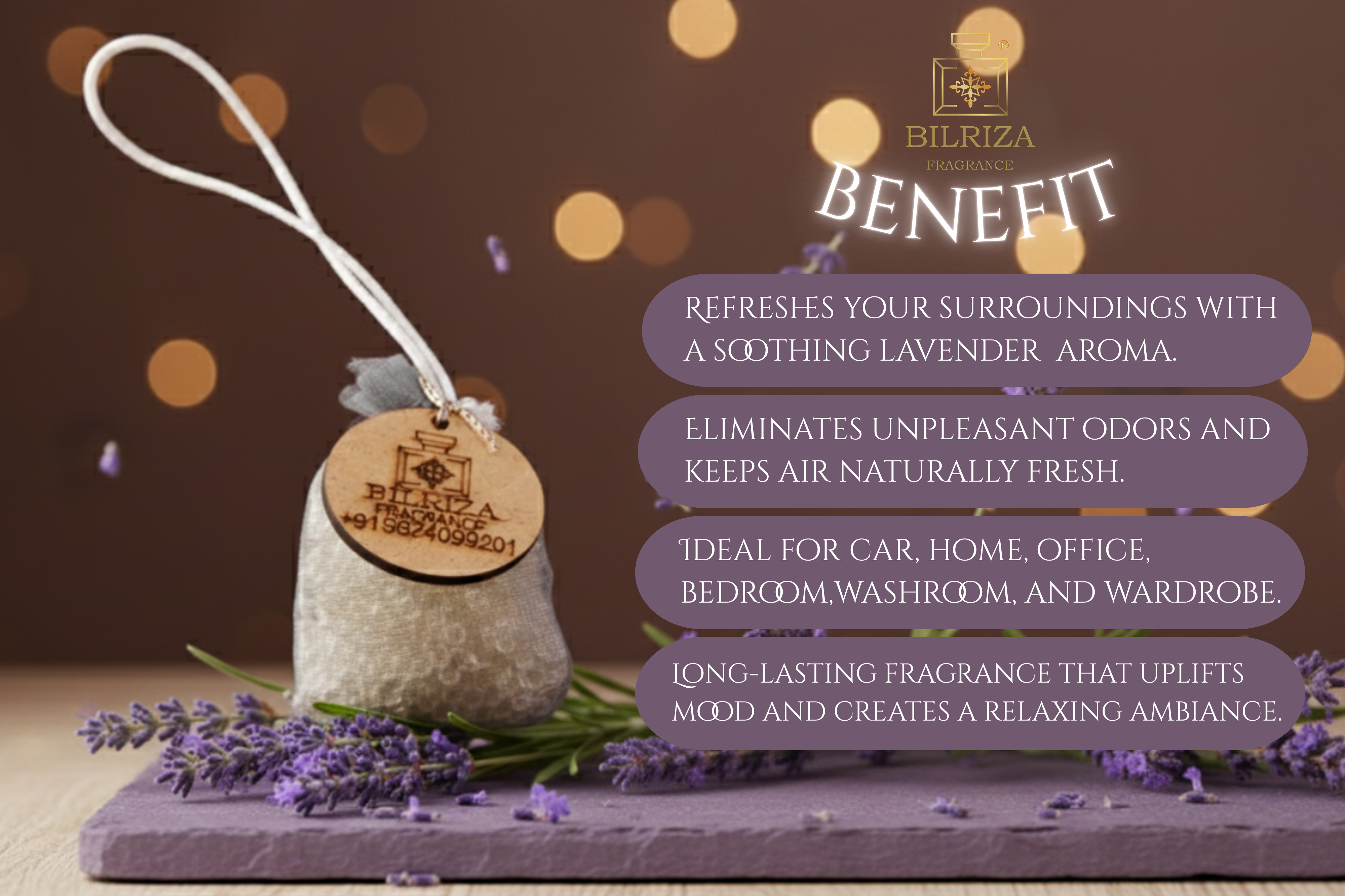 Bilriza Fragrance Lavender Air Freshener – Hanging Scented Bag for Relaxing Aromatherapy