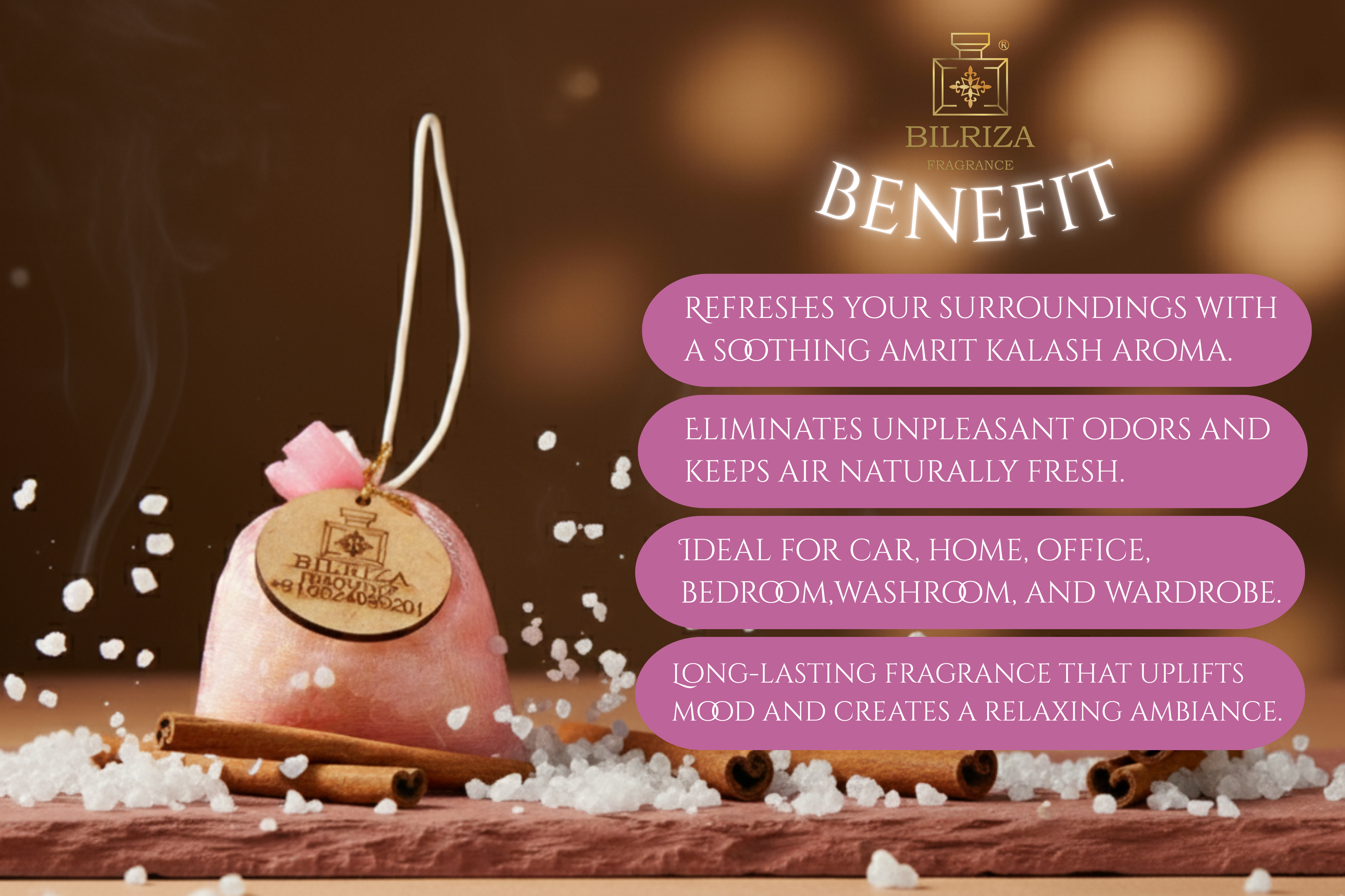 Bilriza Fragrance Amrit Kalash Bag Air Freshener – Spiritual Hanging Scent Bag for Home ,Offish & Car