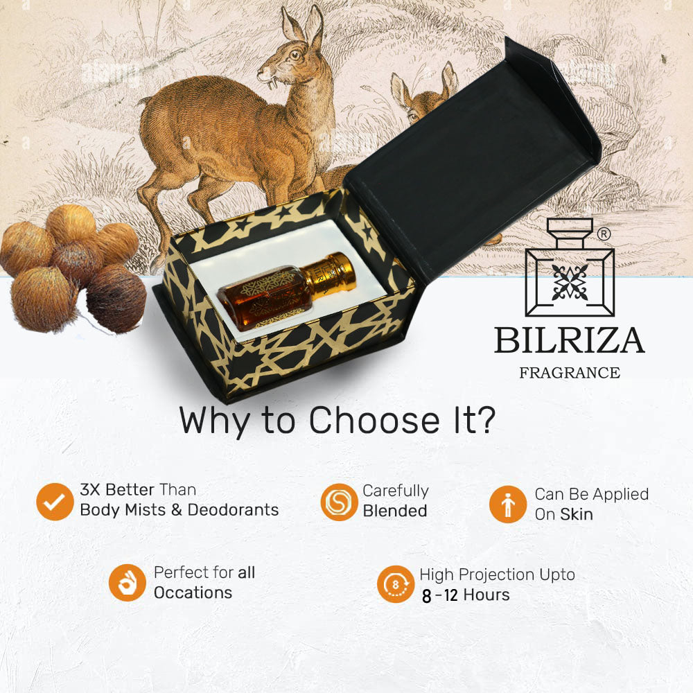 Bilriza Fragrance Kasturi Attar – Unisex Long Lasting Alcohol-Free Attar Oil 6ml