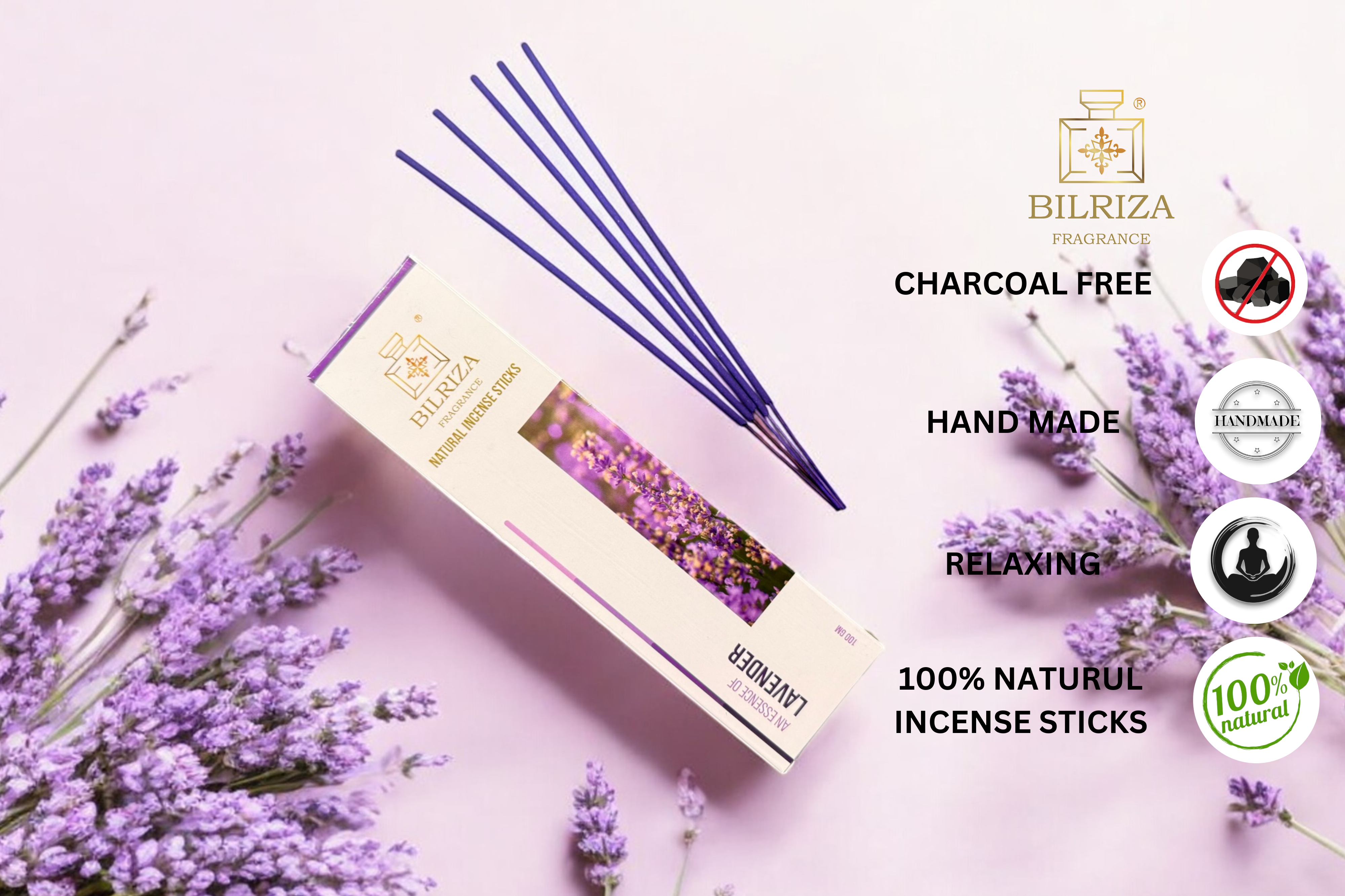 Bilriza Fragrance Lavender Incense Sticks – Long-Lasting Soothing Fragrance Pack of 2 (100gm 1 each)