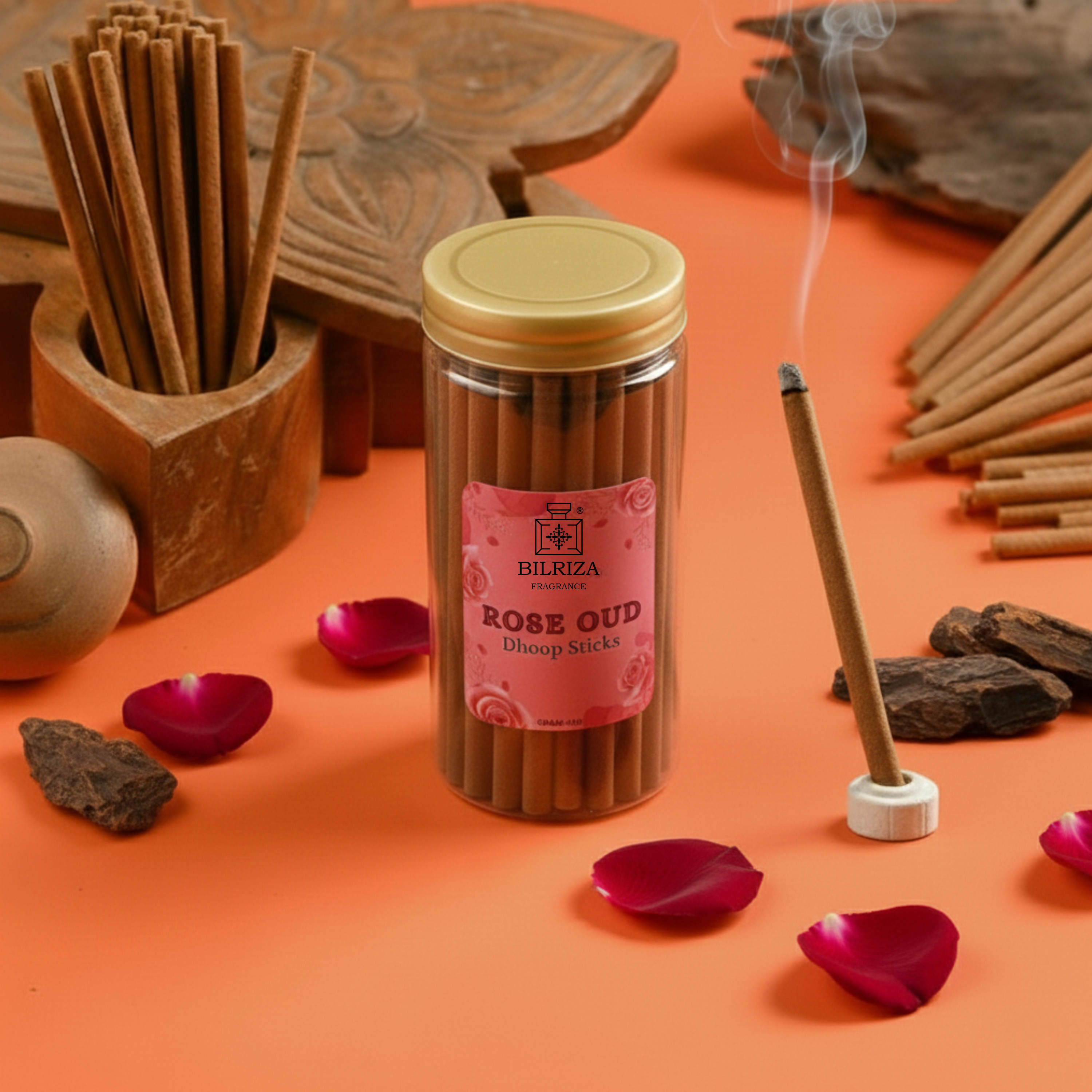 Bilriza Fragrance Rose Oud Bambooless Incense – Long Lasting Aroma, No Charcoal, No Bamboo