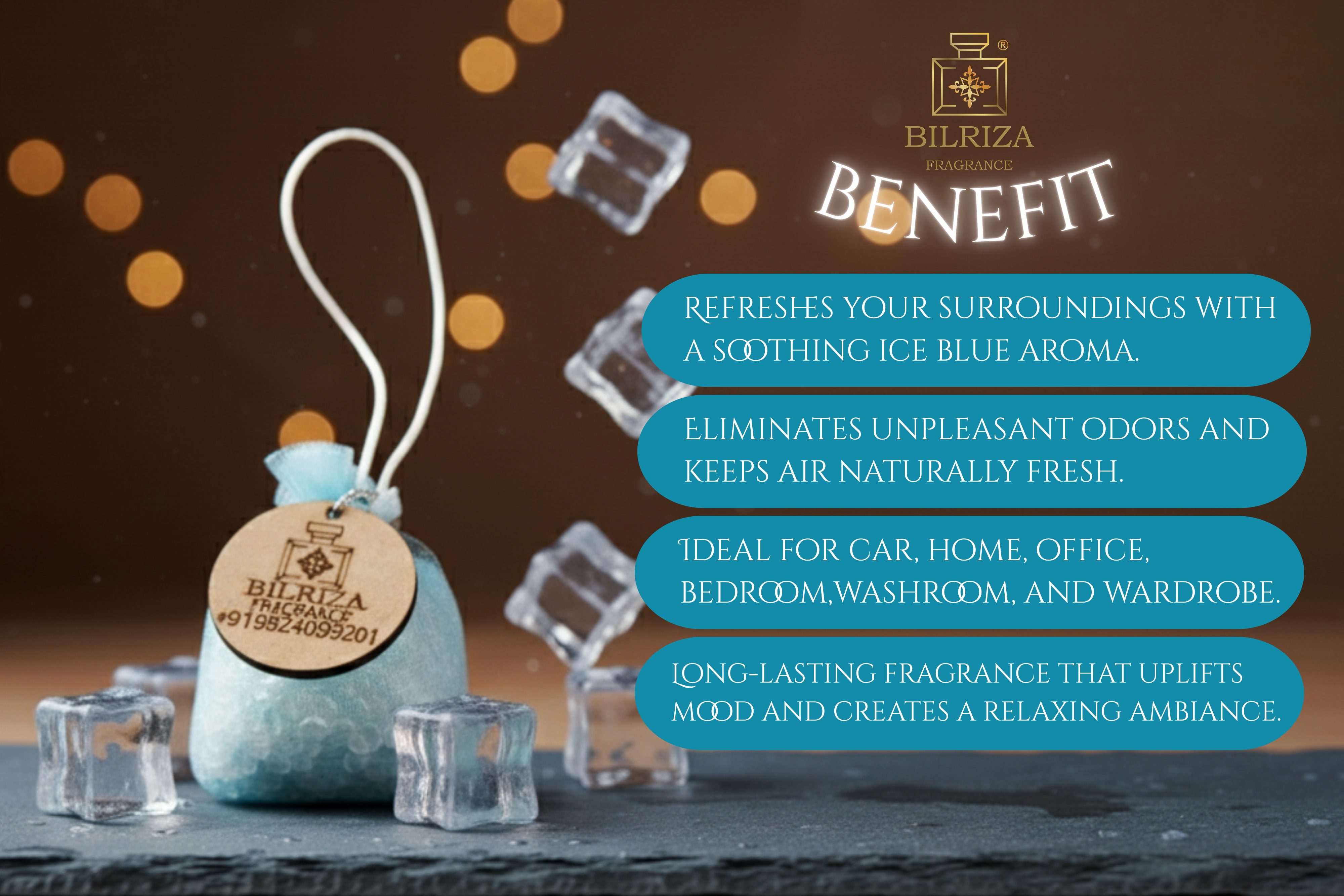 Bilriza Fragrance Ice Blue Hanging Bag Air Freshener – Crisp & Clean Aroma for Any Space