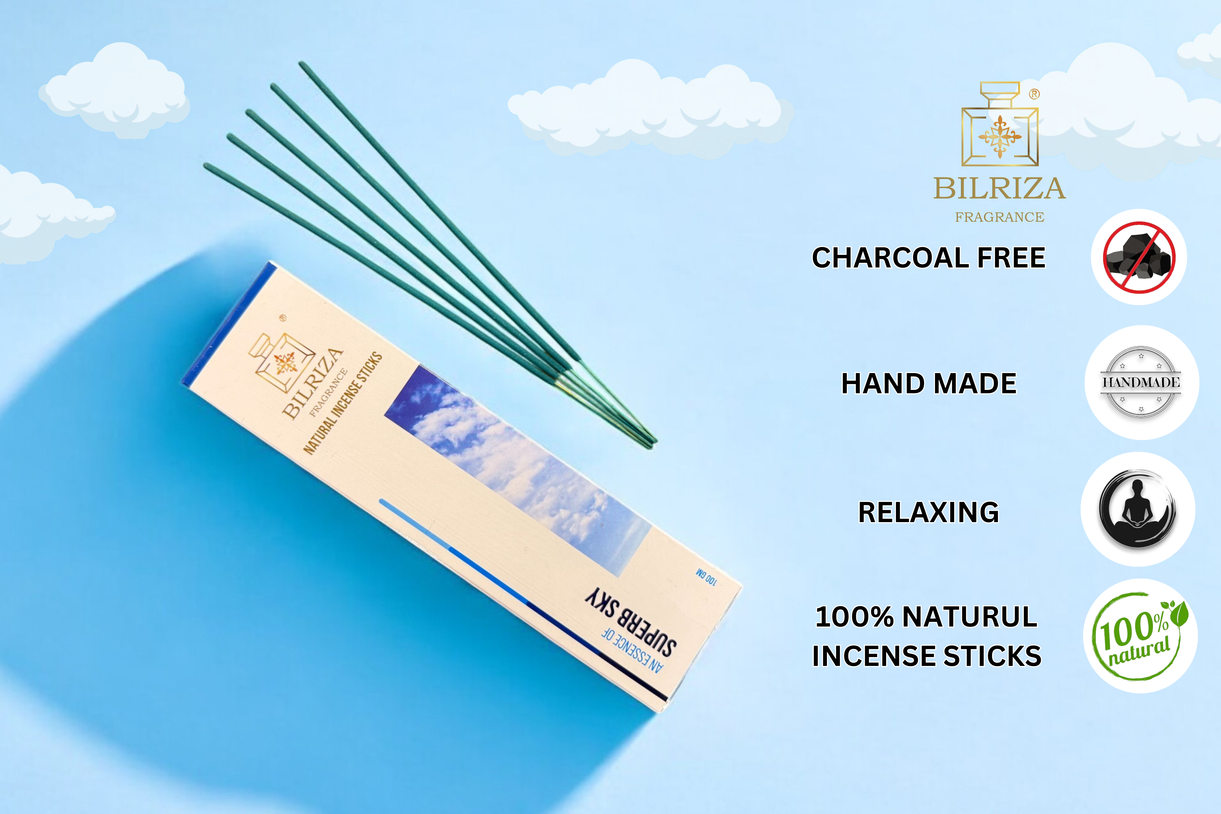 Bilriza Fragrance Superb Sky Incense Sticks – Long-Lasting Fresh Scent for Relaxation Pack of 2 (100gm 1 each)