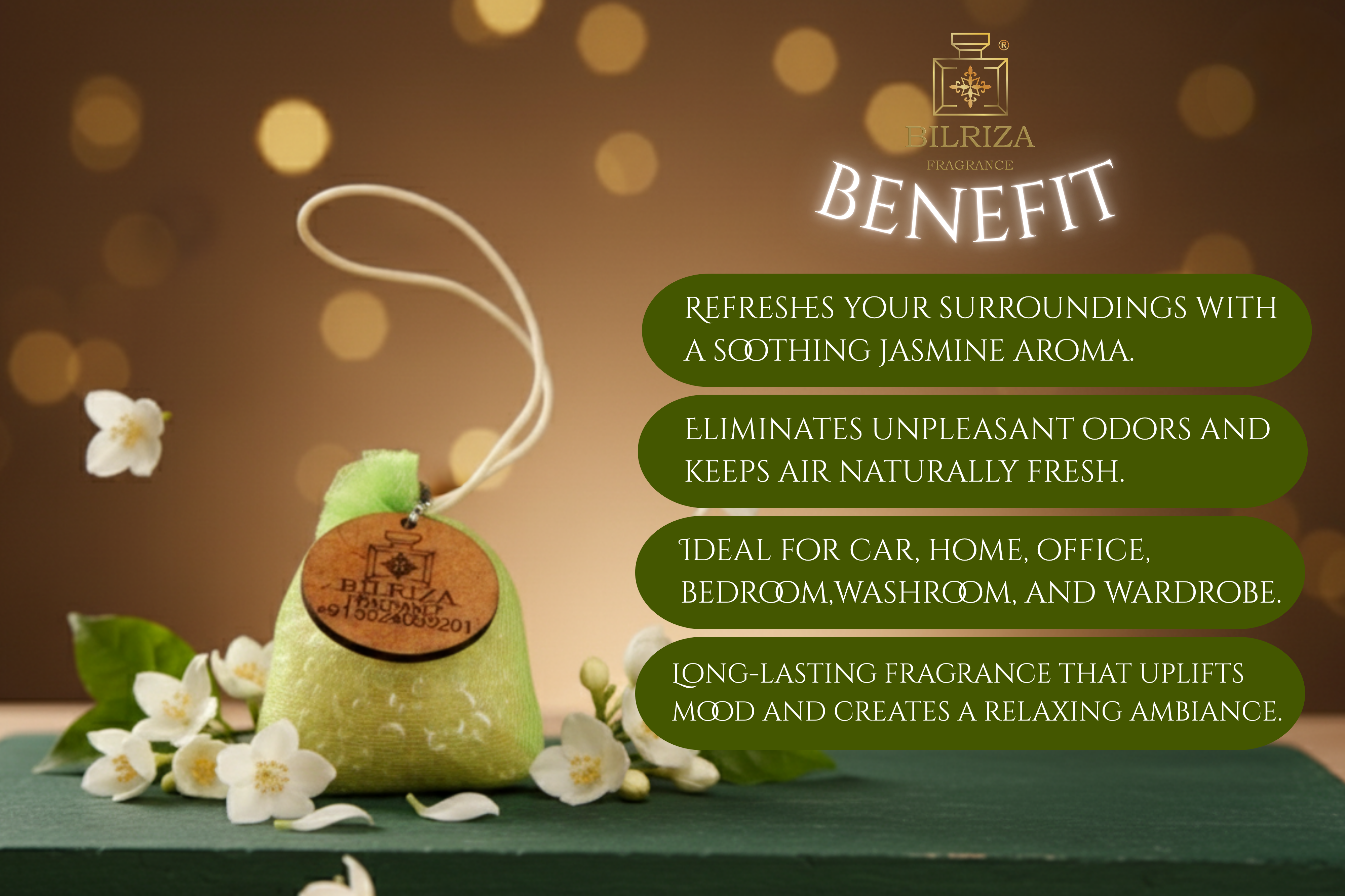 Bilriza Fragrance Jasmine Bag Air Freshener – Hanging Scented Bag for Long-Lasting Freshness