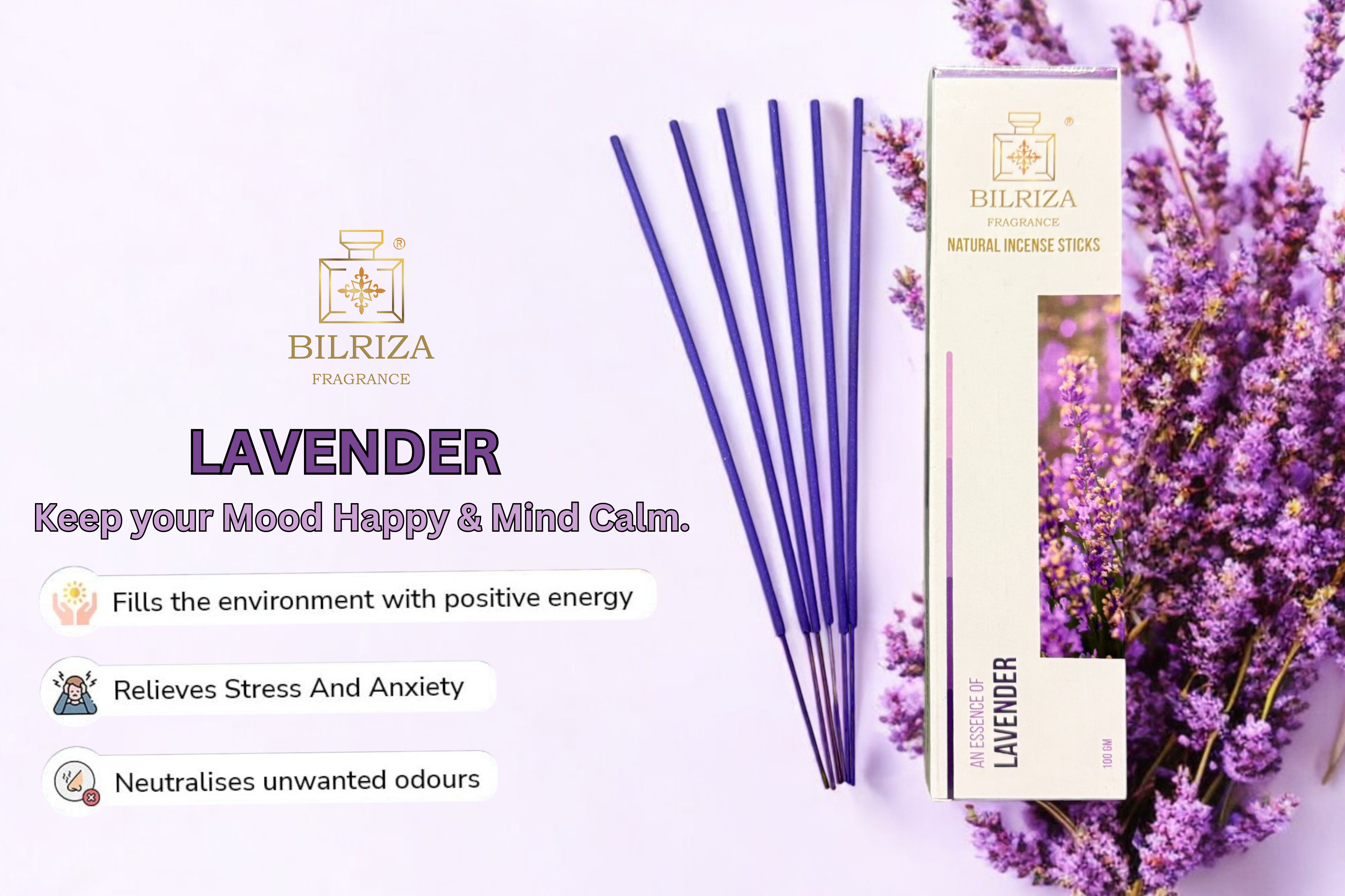 Bilriza Fragrance Lavender Incense Sticks – Long-Lasting Soothing Fragrance
