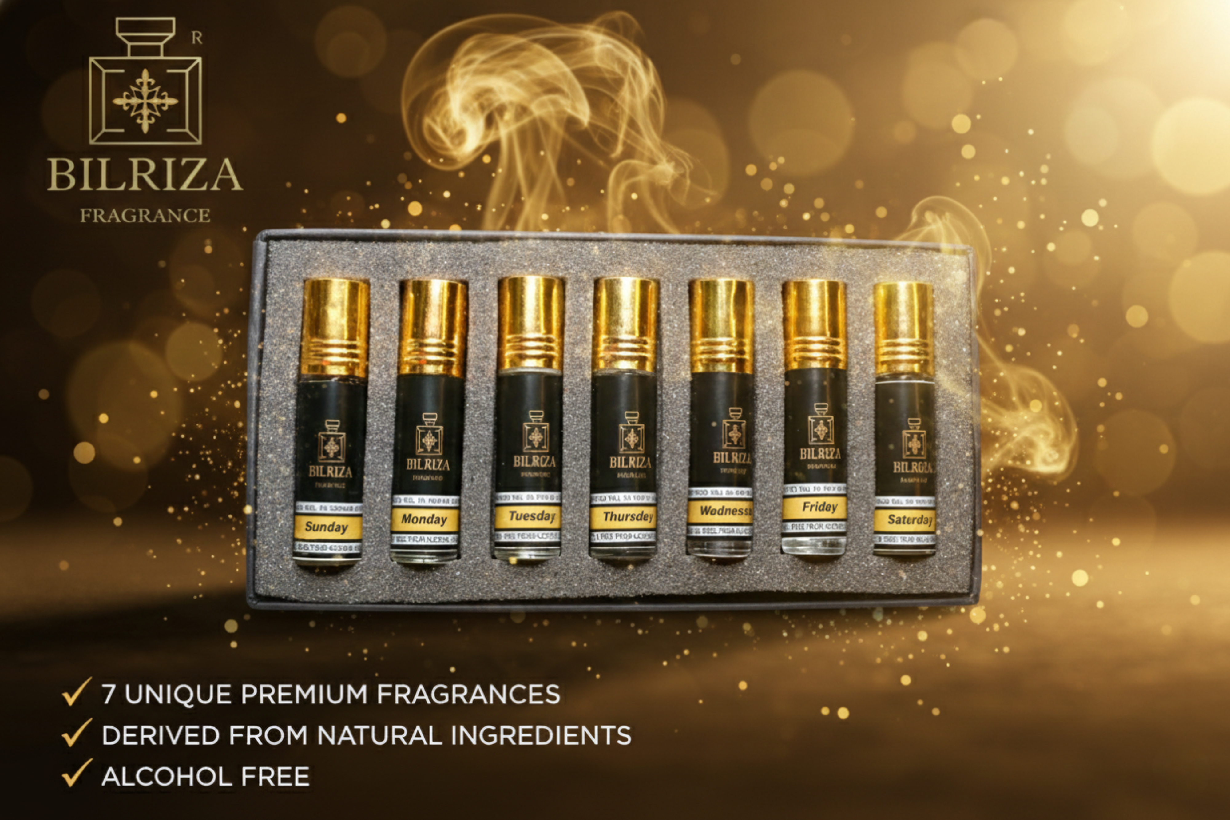 Bilriza Fragrance 7 Day 7 Attar Roll-On Gift Set – Unisex, Alcohol-Free, 42ml