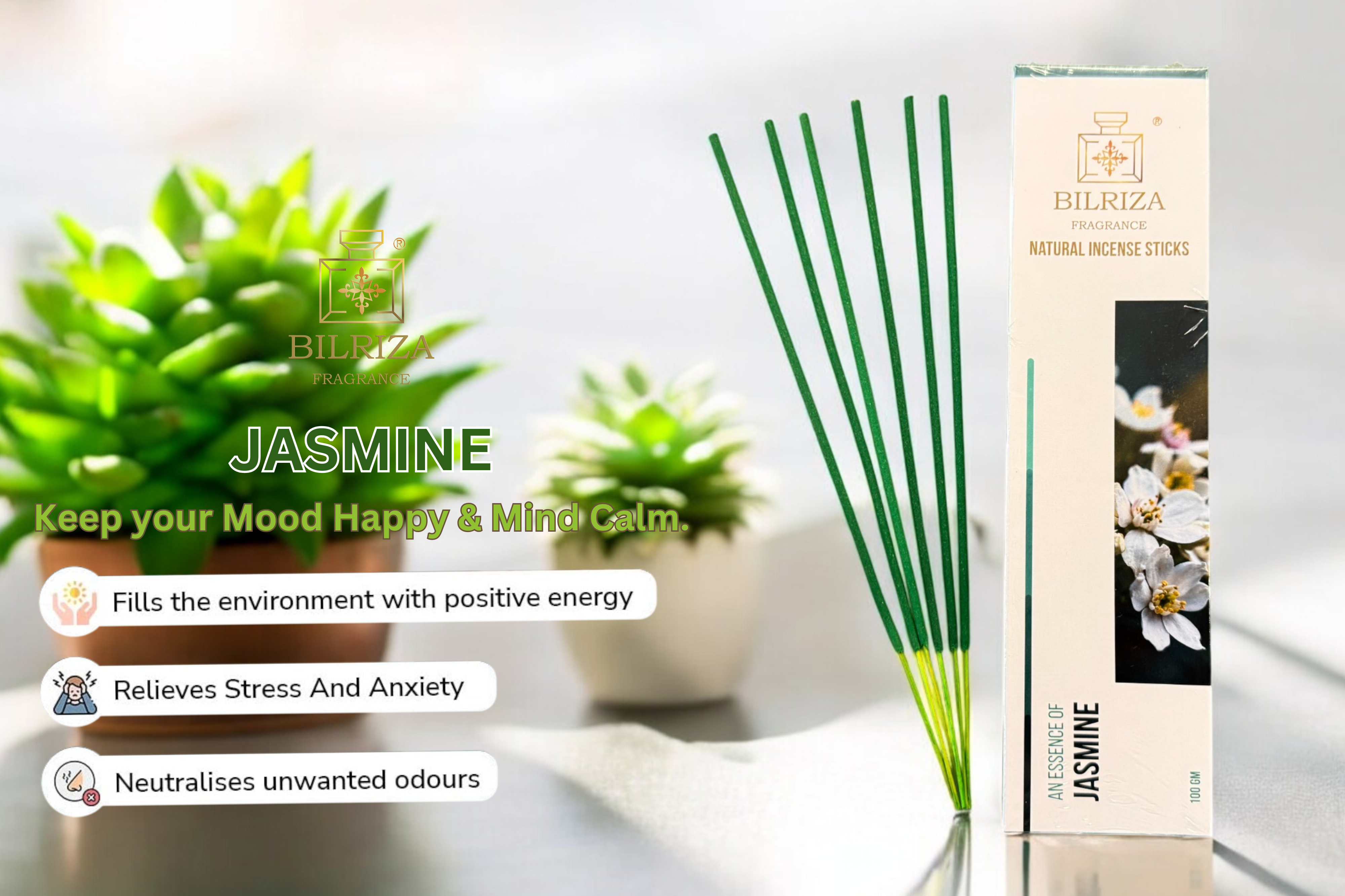 Bilriza Fragrance Jasmine Incense Sticks– Natural Jasmine Agarbatti for Pooja & Relaxation