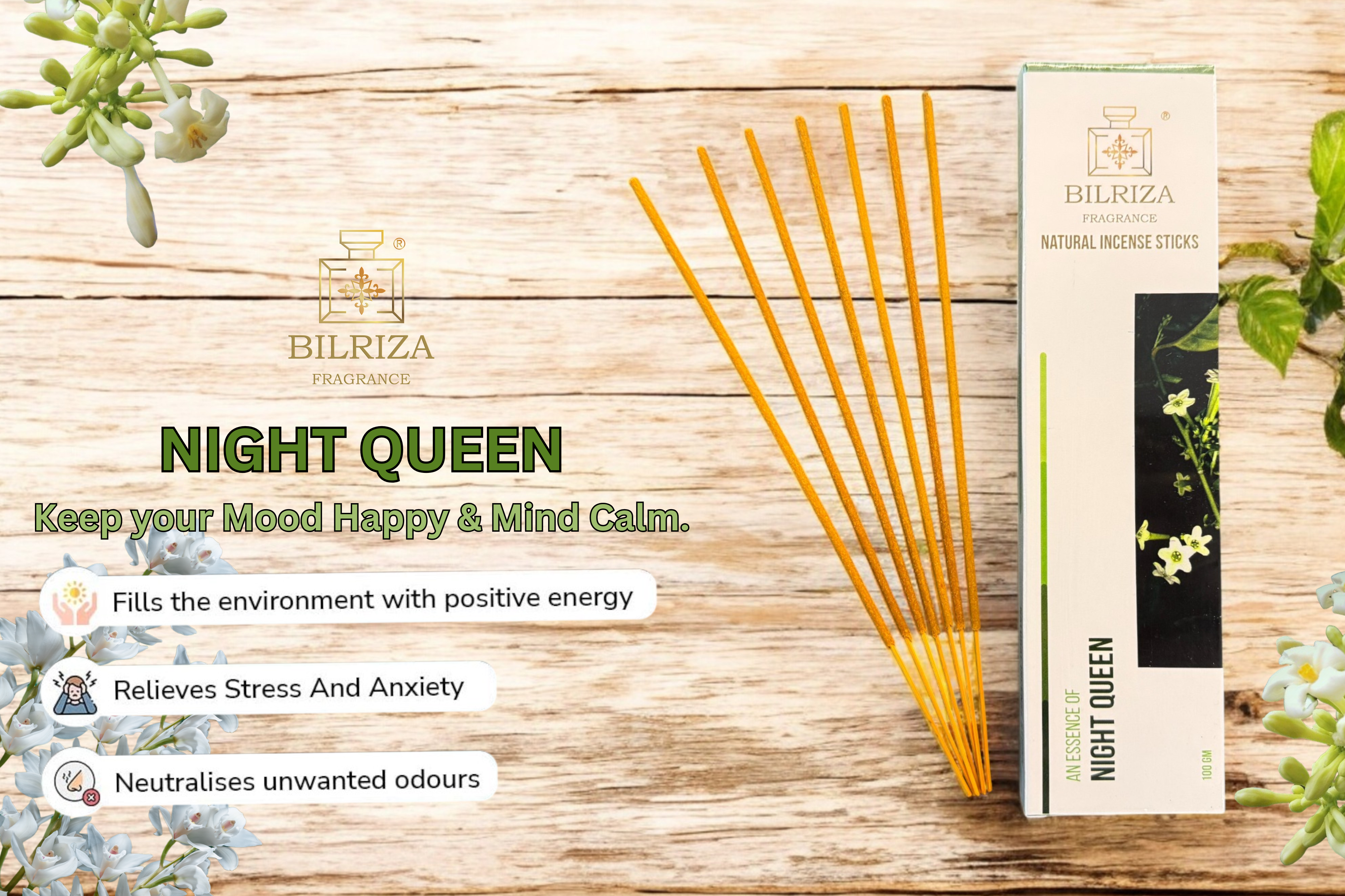 Bilriza Fragrance Night Queen Incense Sticks – Natural Agarbatti with Rich, Soothing Fragrance