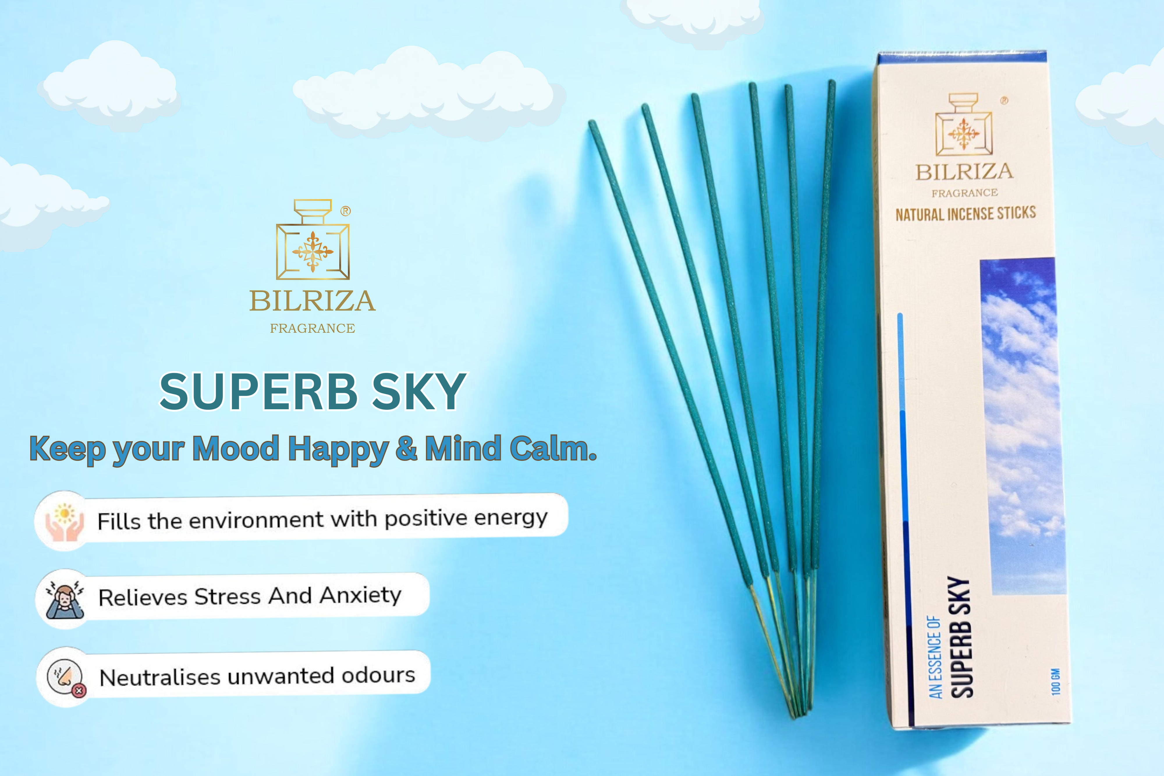 Bilriza Fragrance Superb Sky Incense Sticks – Long-Lasting Fresh Scent for Relaxation