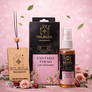 Bilriza Fragrance Fantasia Fresh Car Freshener Perfume with Wooden Hanging Card | Long Lasting Car Perfume 60ml
