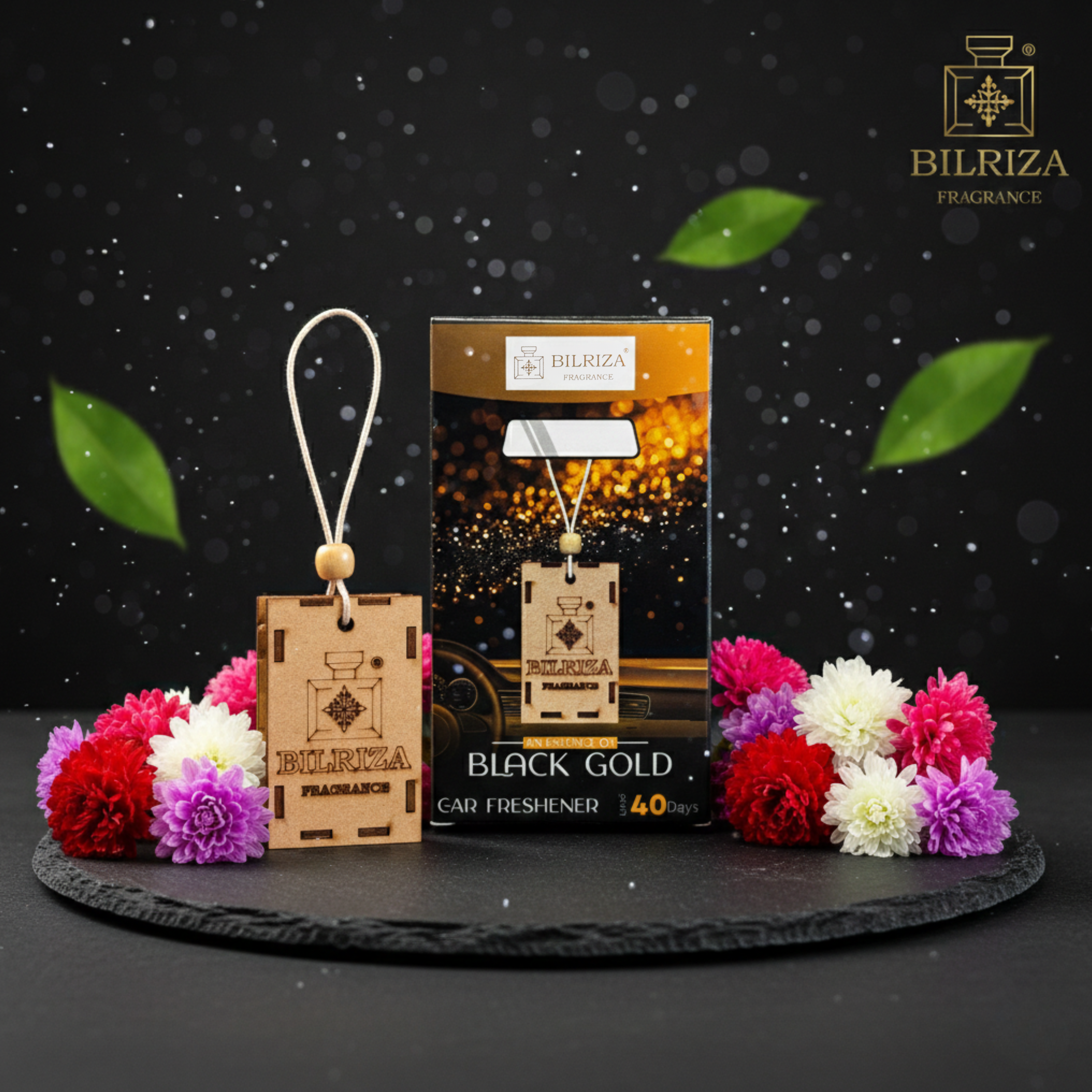 Bilriza Fragrance Black Gold Hanging Car Air Freshener – Elegant Fragrance for Your Vehicle