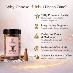 Bilriza Fragrance Kasturi Dhoop Cones – Calming Musk for Puja & Home