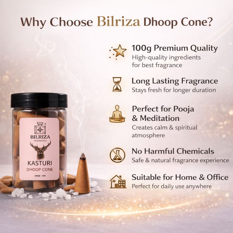 Bilriza Fragrance Kasturi Dhoop Cones – Calming Musk for Puja & Home