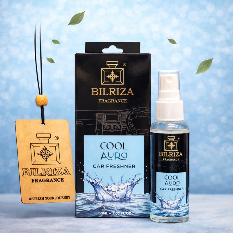 Bilriza Fragrance  Cool Aura  Car Freshener Perfume with Wooden Hanging Card | Long Lasting Car Perfume 60ml
